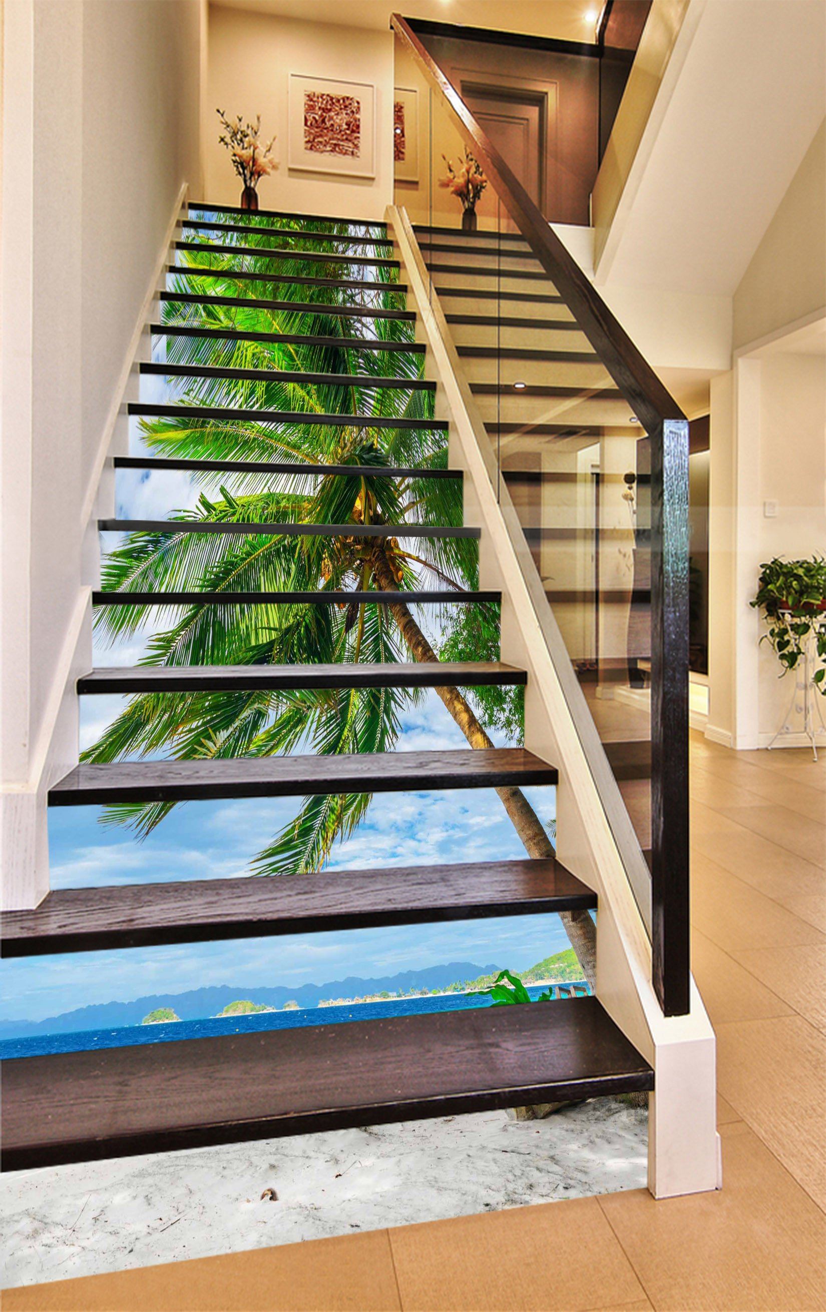 3D Beach Coconut Trees 1026 Stair Risers Wallpaper AJ Wallpaper 
