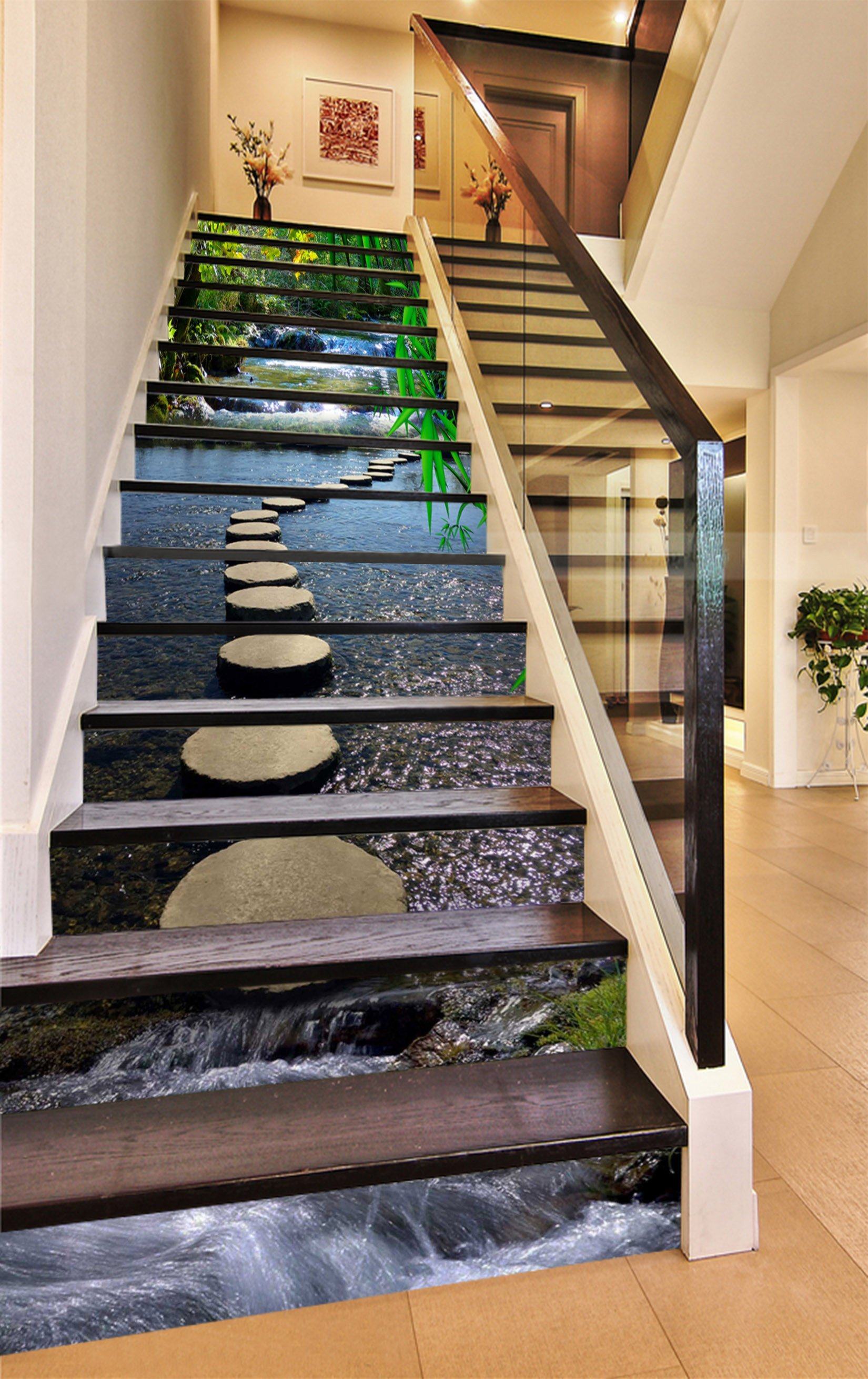 3D River Stones Road 1487 Stair Risers Wallpaper AJ Wallpaper 