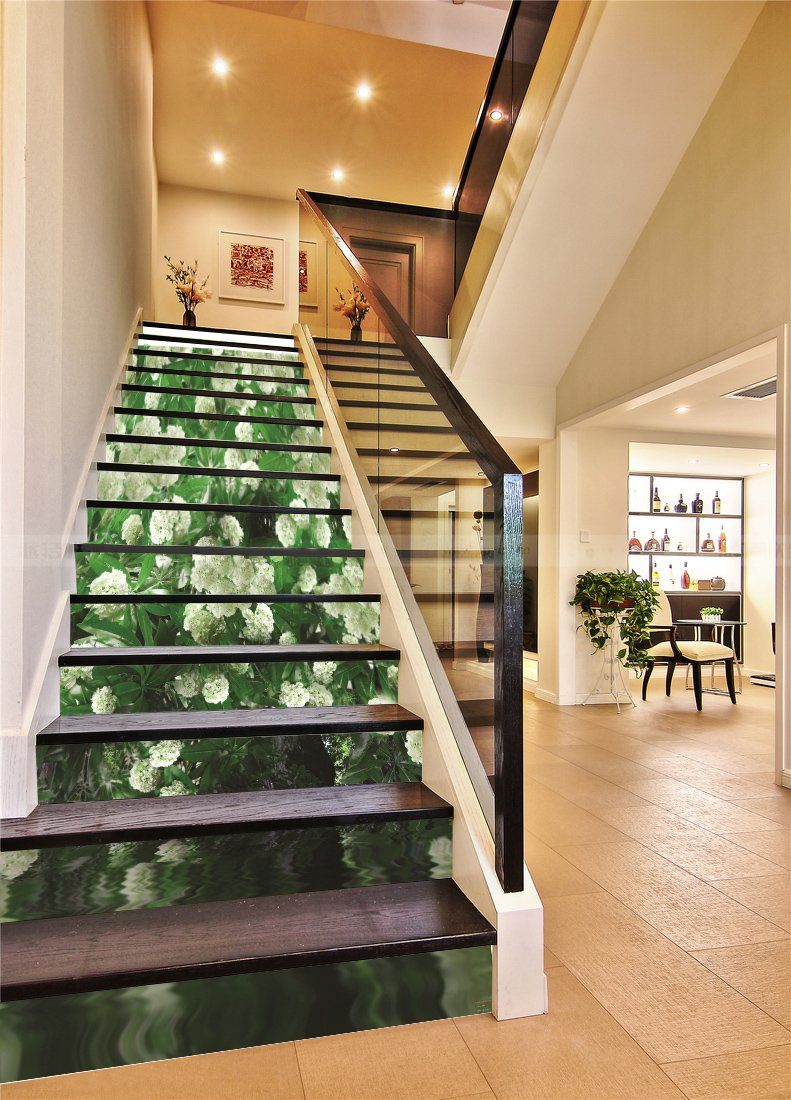 3D White Flowers 612 Stair Risers Wallpaper AJ Wallpaper 
