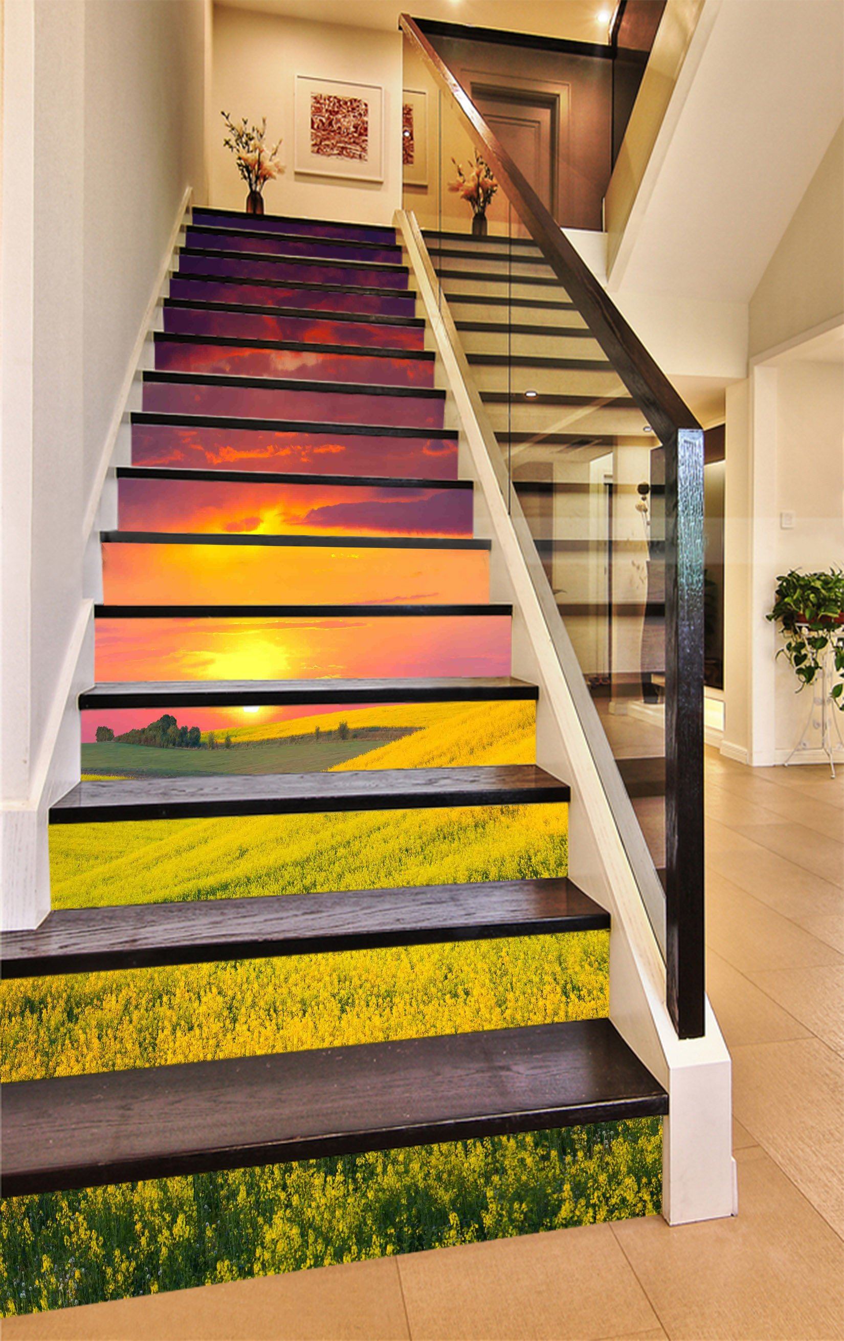 3D Flowers Mountain Sunset 1206 Stair Risers Wallpaper AJ Wallpaper 