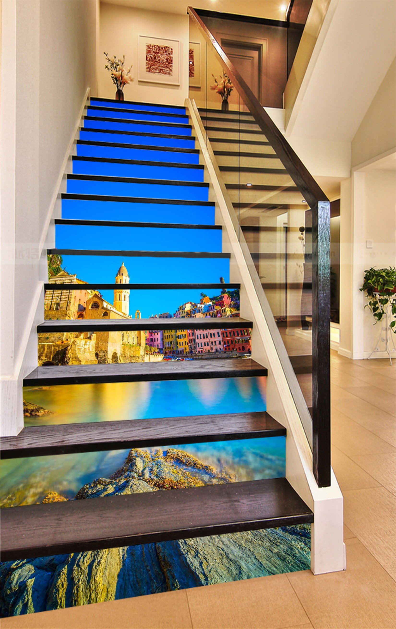 3D Seaside Color City 811 Stair Risers Wallpaper AJ Wallpaper 