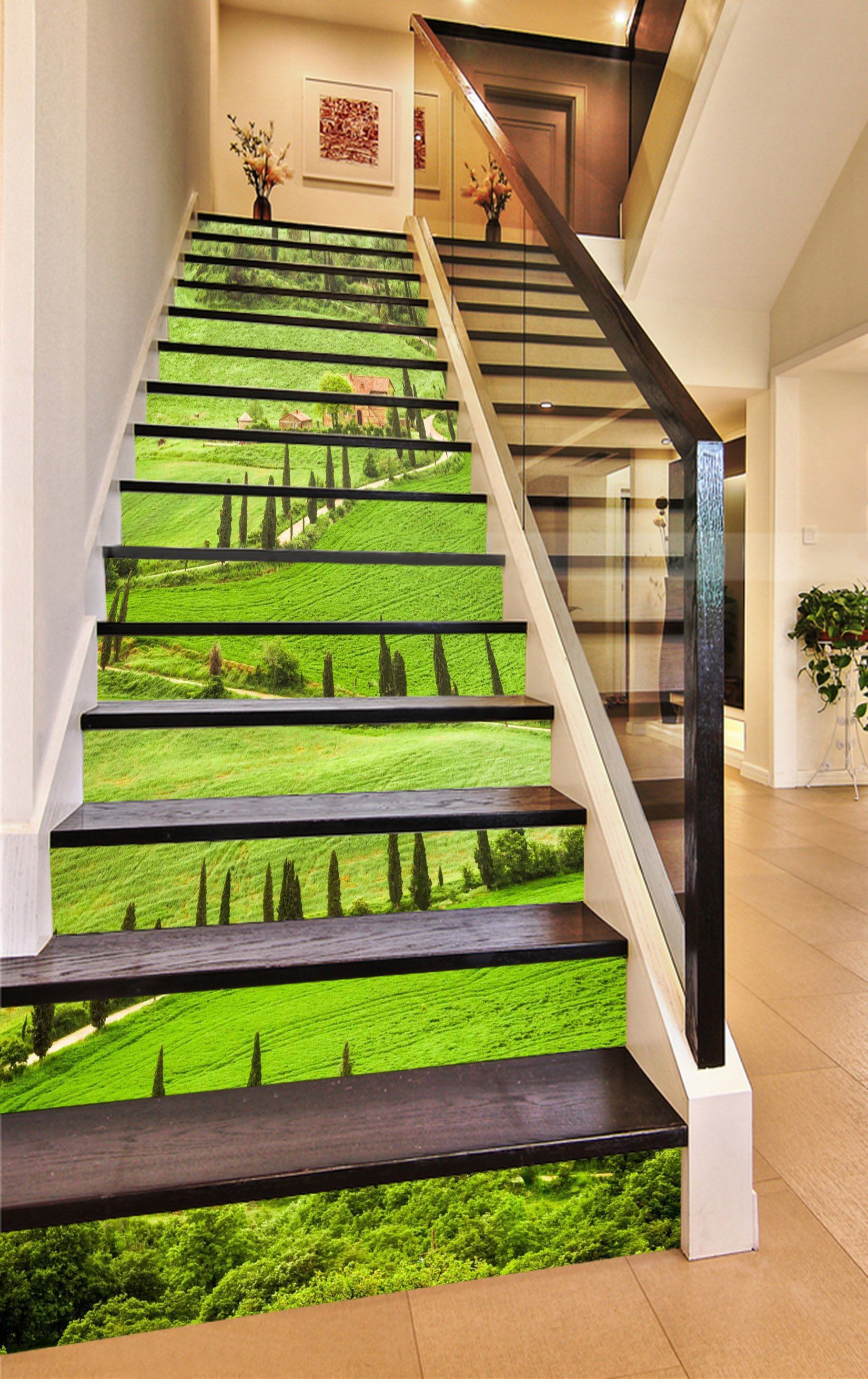 3D Green Grassland 742 Stair Risers Wallpaper AJ Wallpaper 