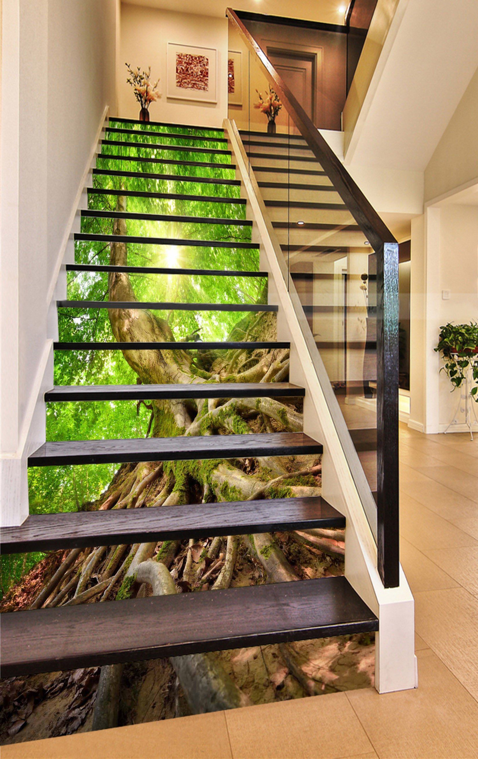 3D Green Tree Roots 771 Stair Risers Wallpaper AJ Wallpaper 