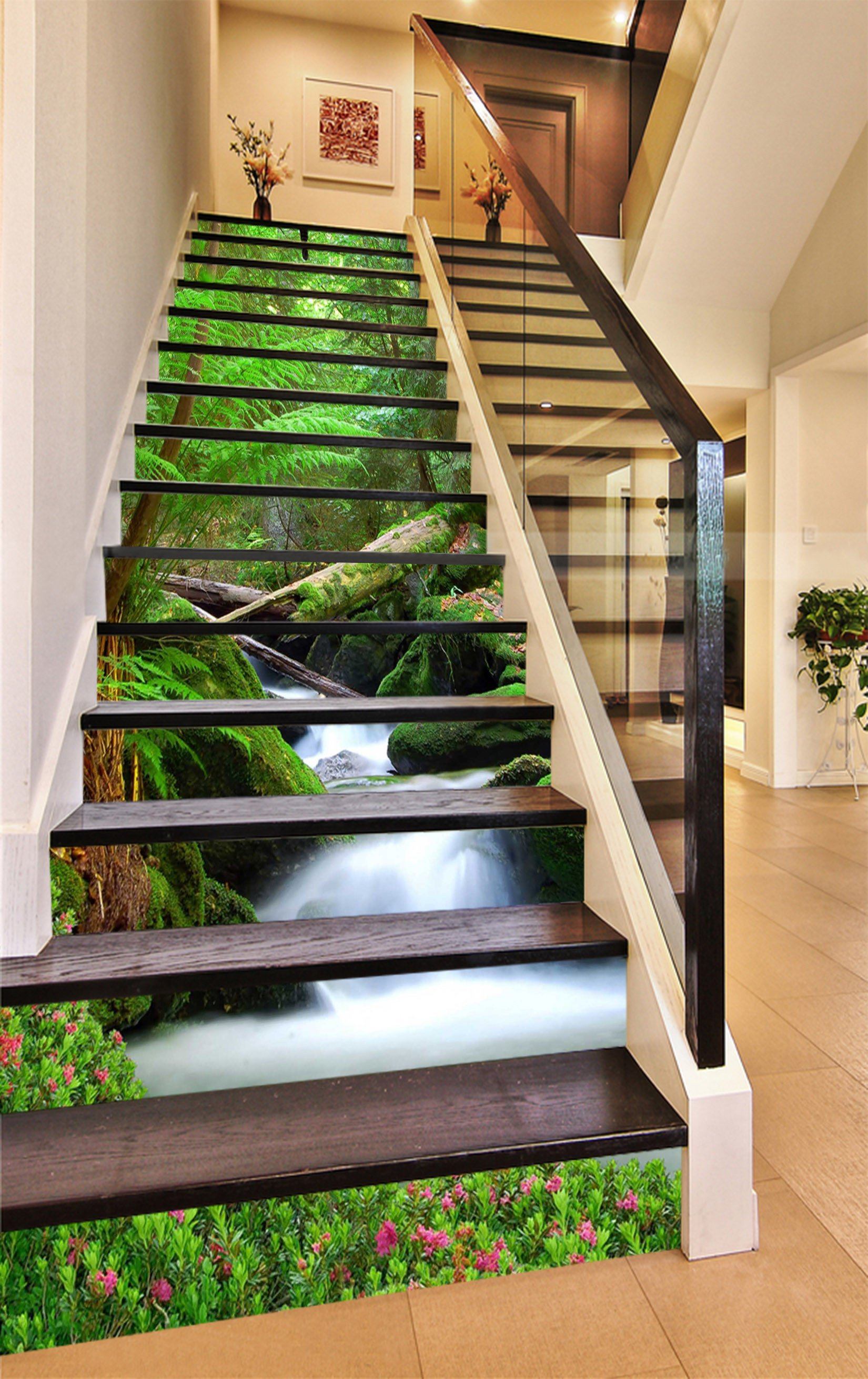 3D Forest Creek 1509 Stair Risers Wallpaper AJ Wallpaper 