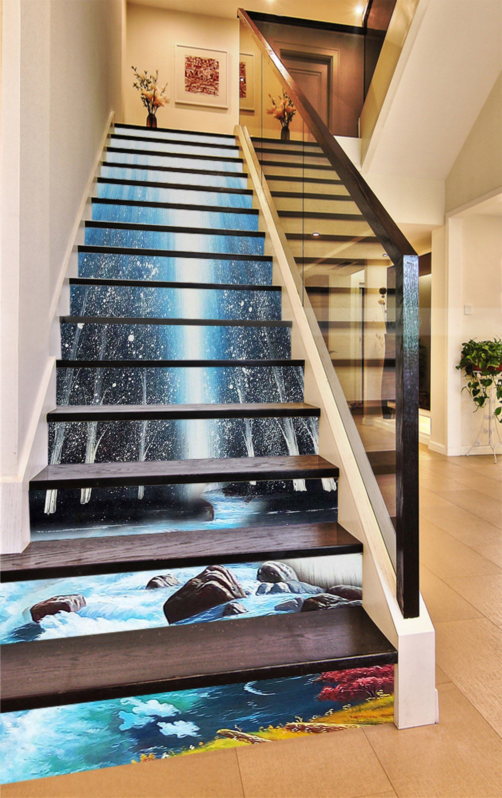 3D Snowing Forest River 1346 Stair Risers Wallpaper AJ Wallpaper 
