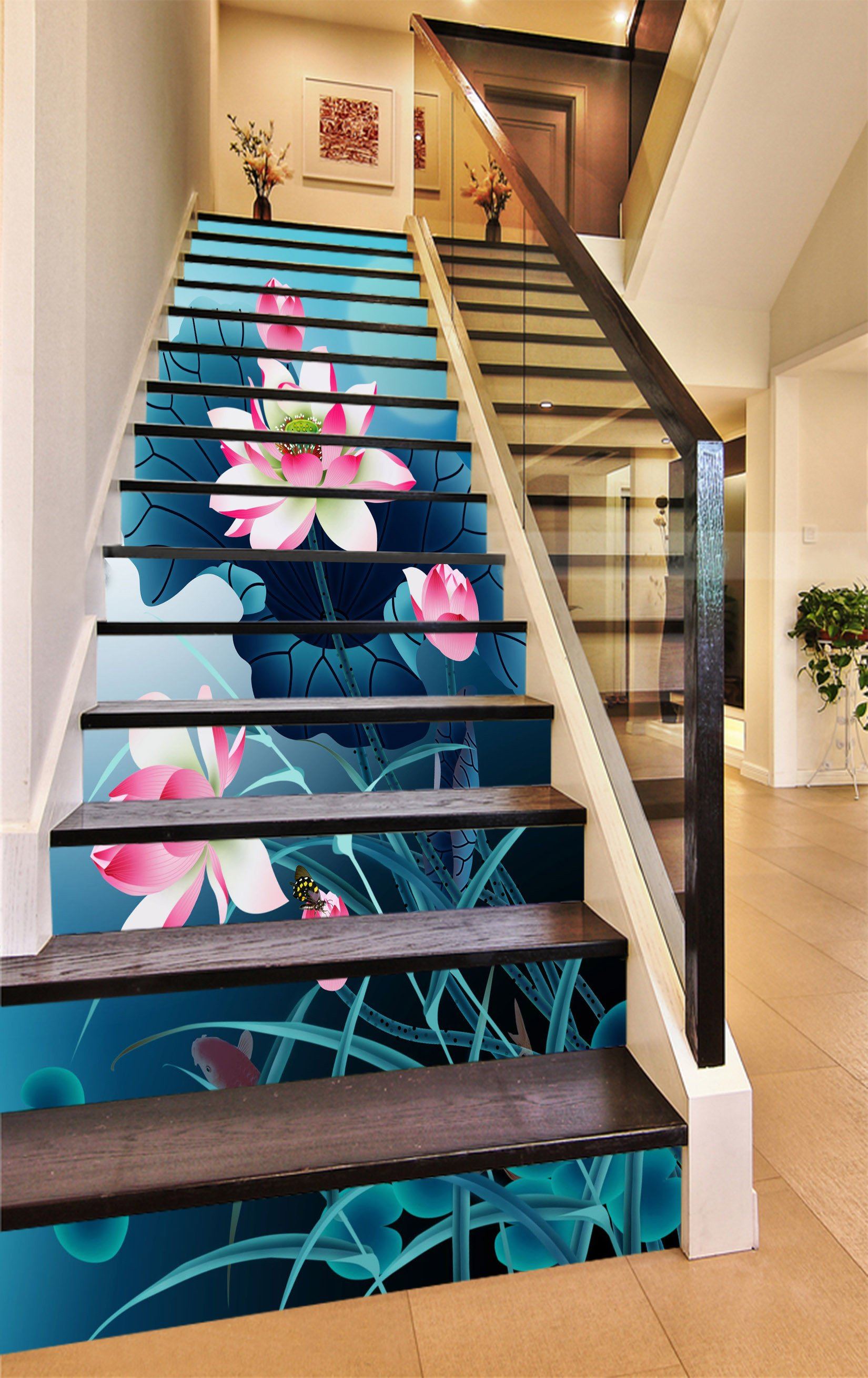 3D Shiny Lotus Flowers 1596 Stair Risers Wallpaper AJ Wallpaper 