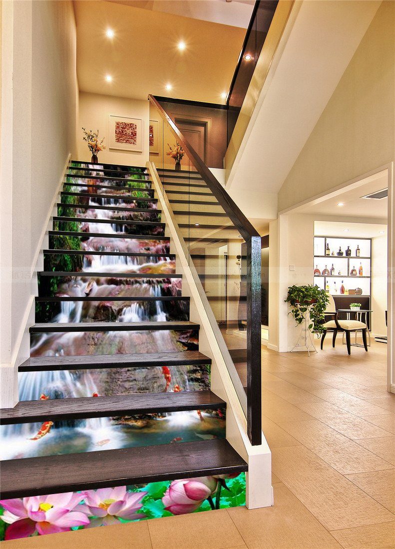 3D Stream Scenery 593 Stair Risers Wallpaper AJ Wallpaper 