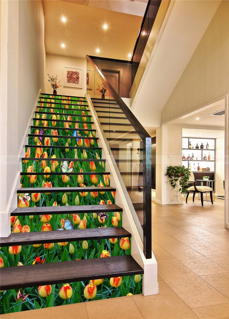 3D Flowers Field Butterflies 564 Stair Risers Wallpaper AJ Wallpaper 
