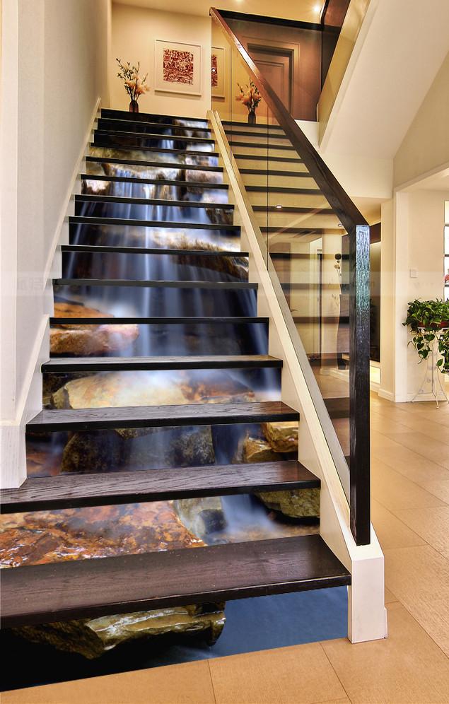 3D River Flowing Throught Rocks 561 Stair Risers Wallpaper AJ Wallpaper 