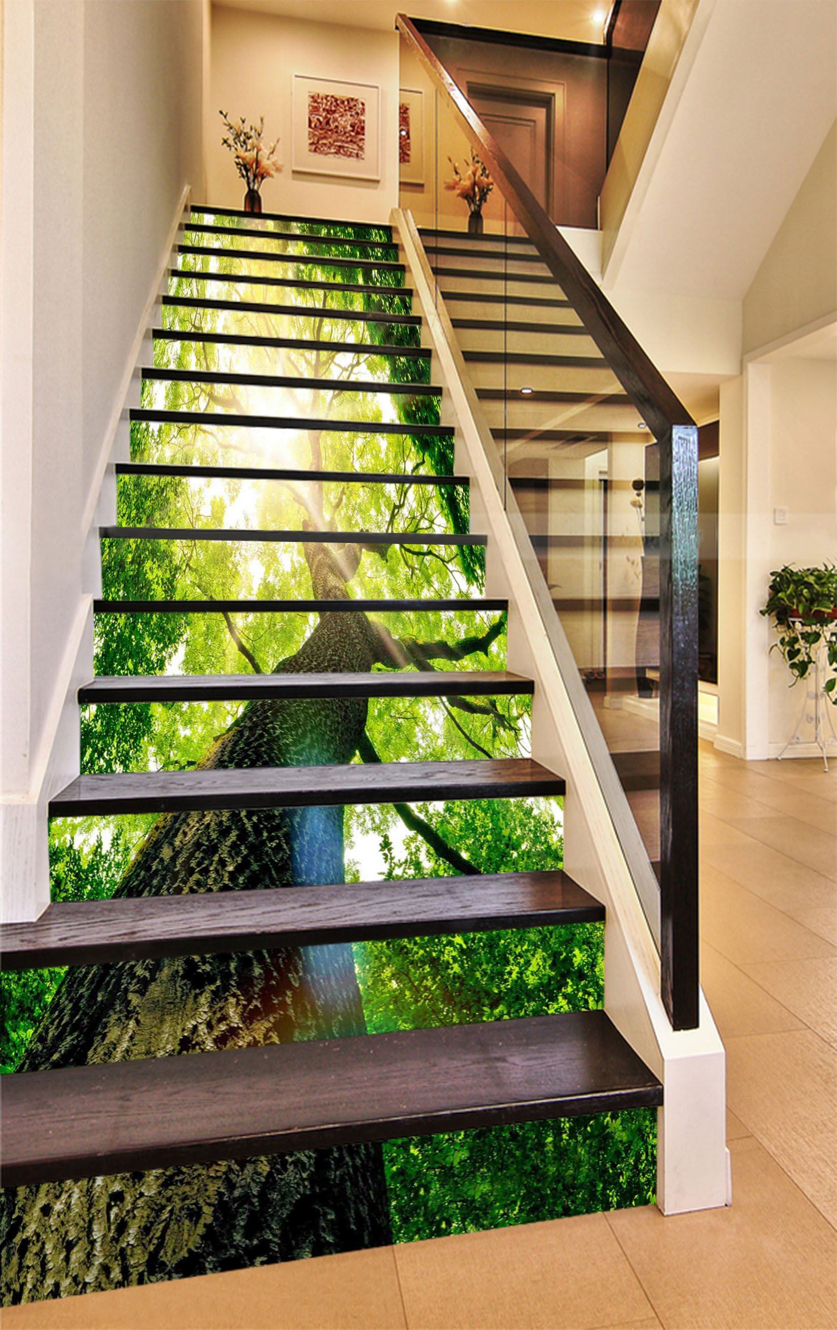 3D Tall Tree Sunshine 1210 Stair Risers Wallpaper AJ Wallpaper 