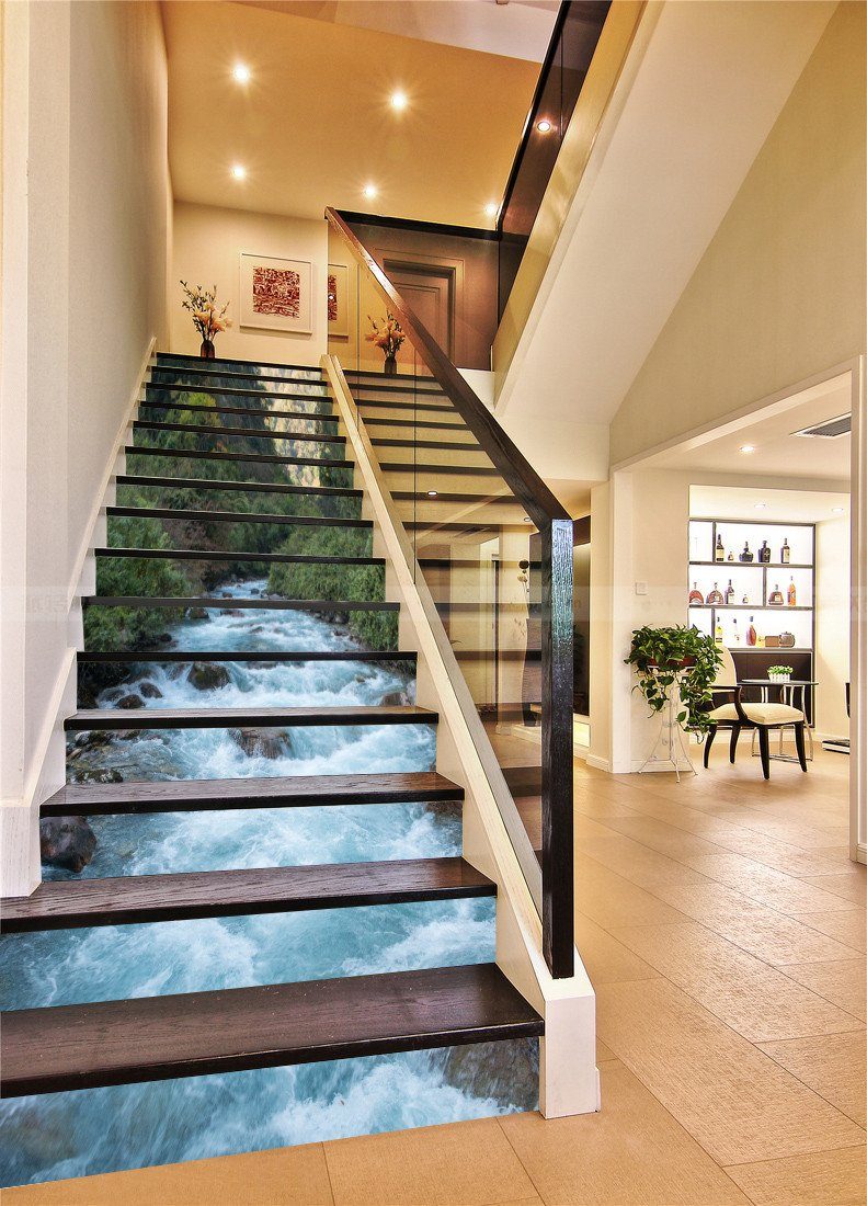 3D Turbulent River 128 Stair Risers Wallpaper AJ Wallpaper 