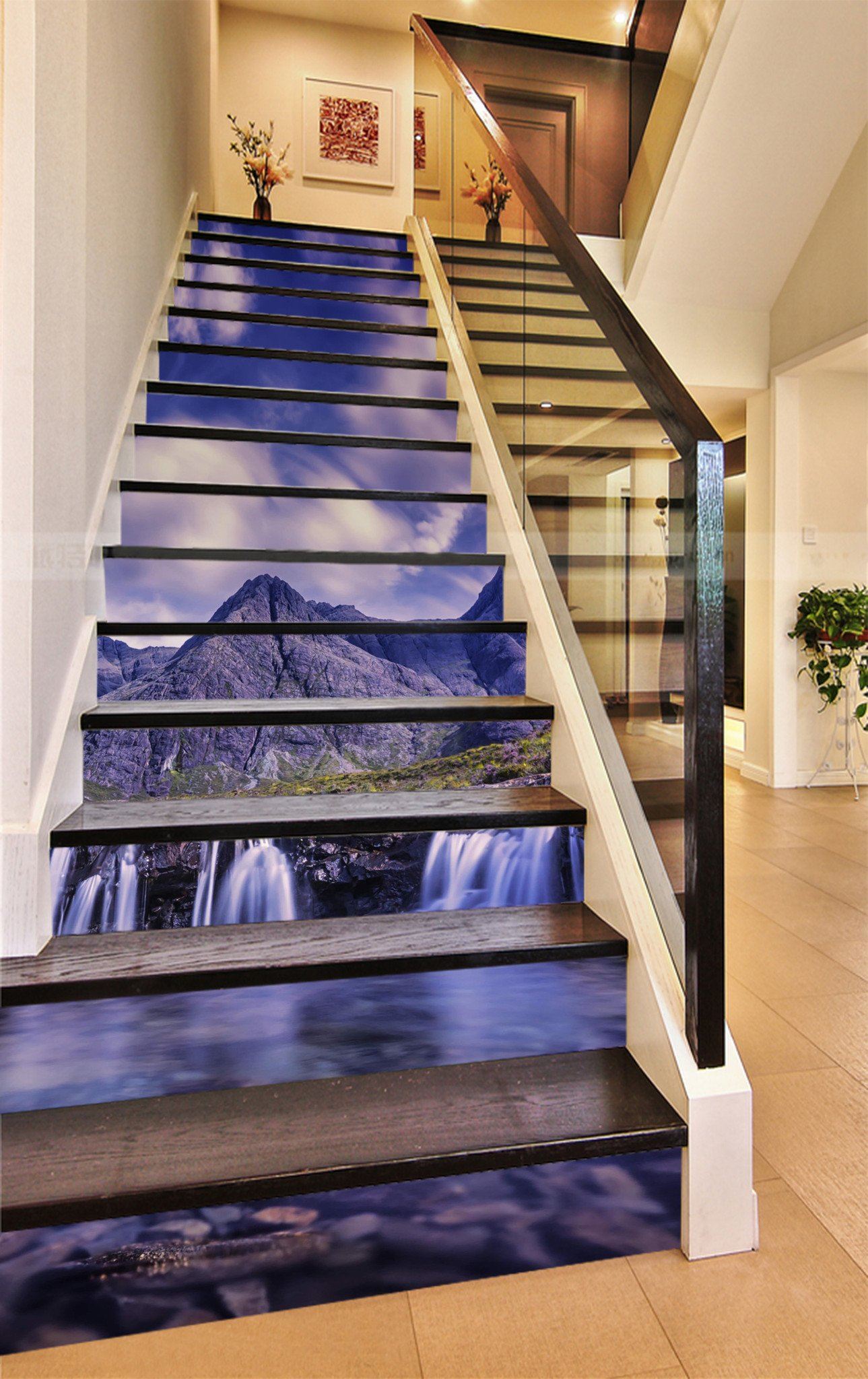 3D Mountains Flowing Rivers 918 Stair Risers Wallpaper AJ Wallpaper 