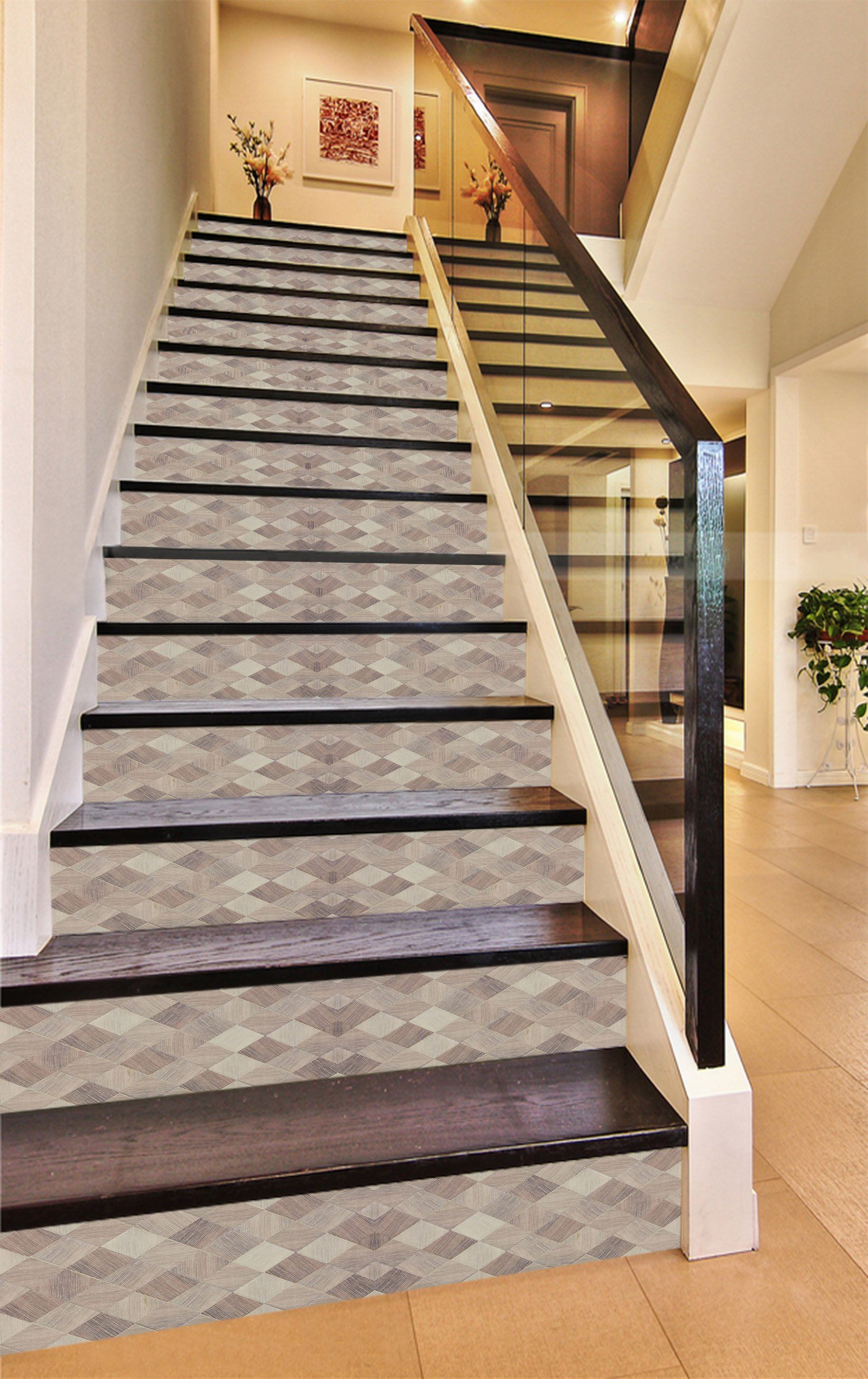 3D Diamond Mosaic 5531 Marble Tile Texture Stair Risers Wallpaper AJ Wallpaper 