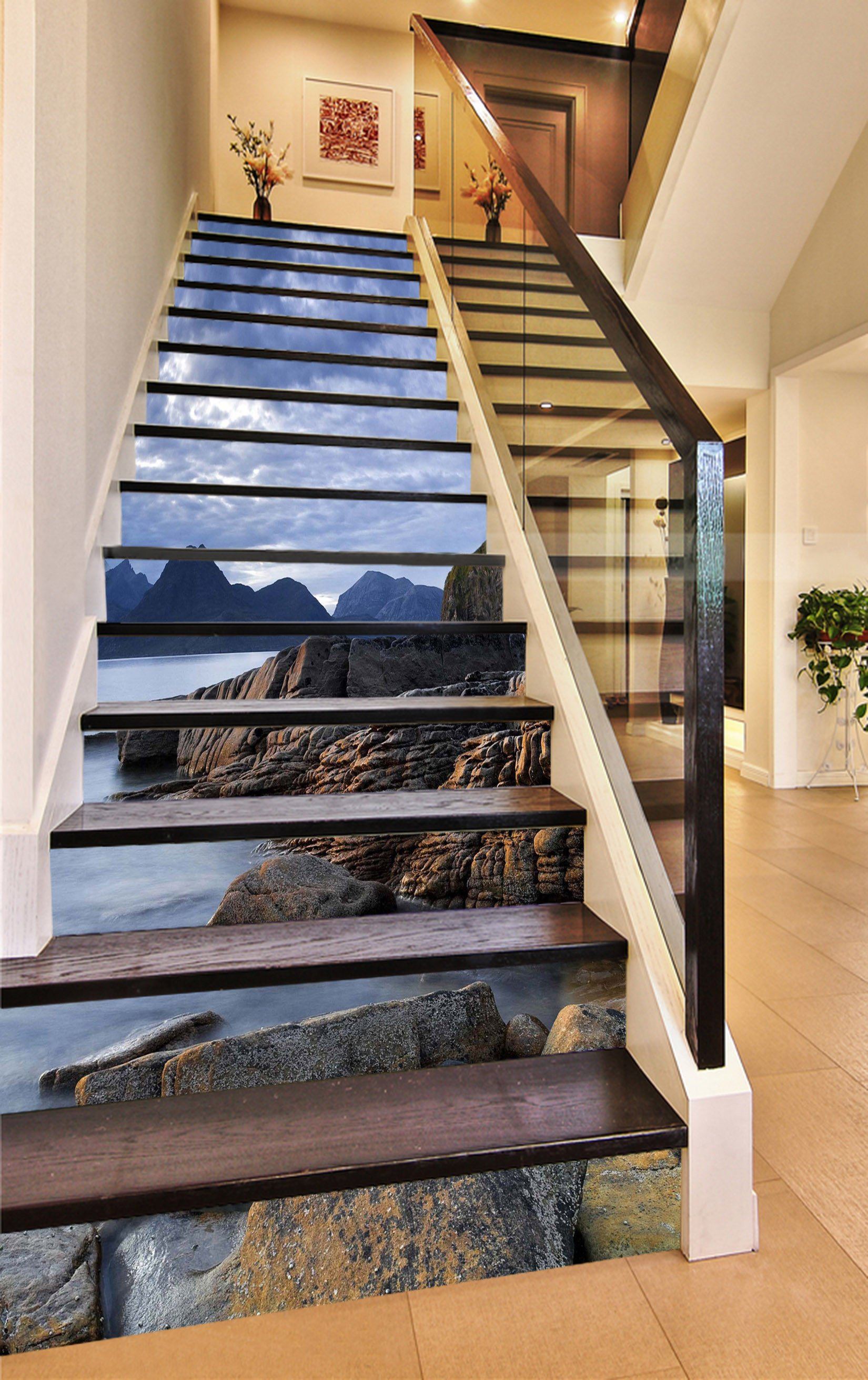 3D Seaside Rocks 766 Stair Risers Wallpaper AJ Wallpaper 