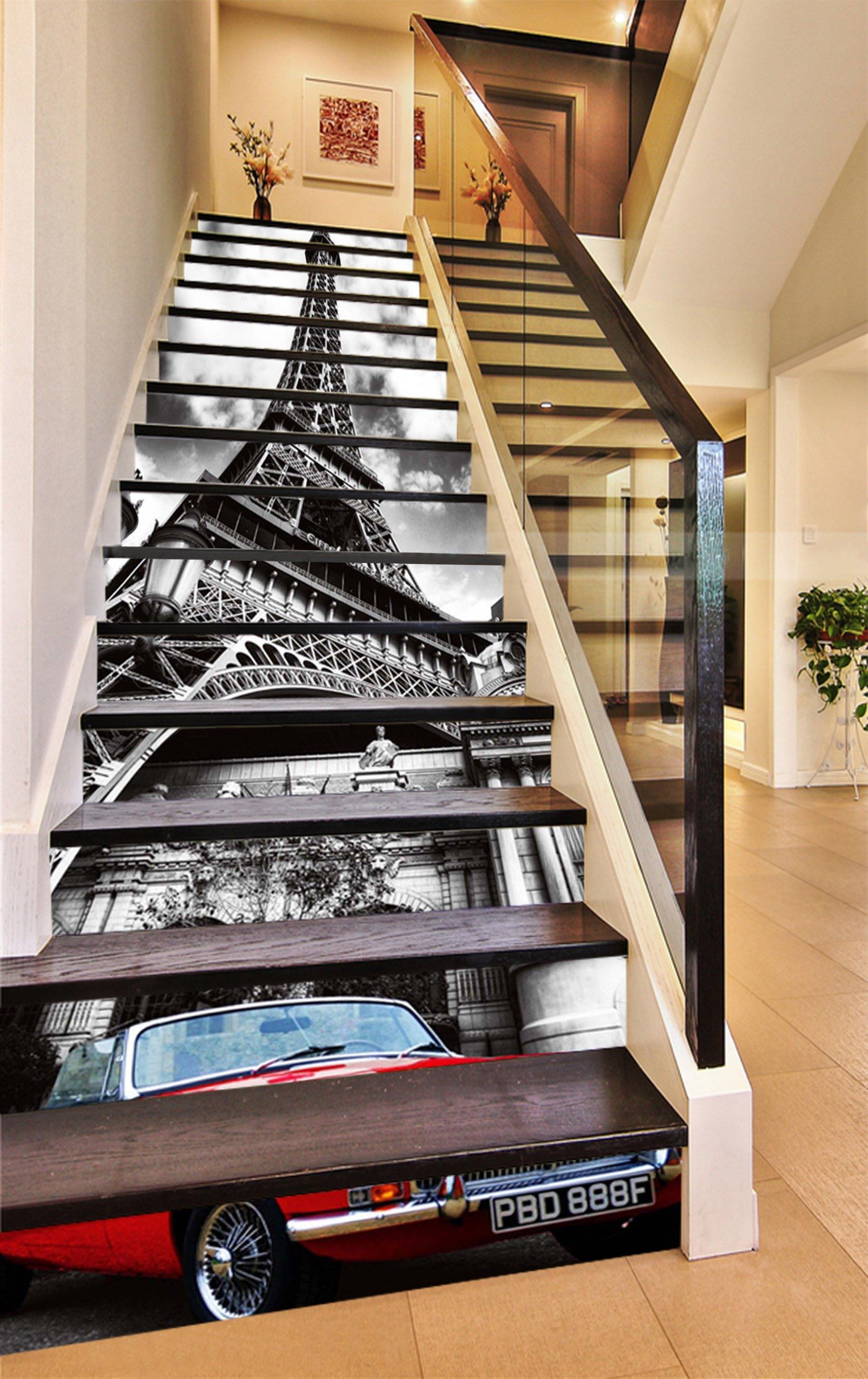 3D Eiffel Tower And Car 1494 Stair Risers Wallpaper AJ Wallpaper 