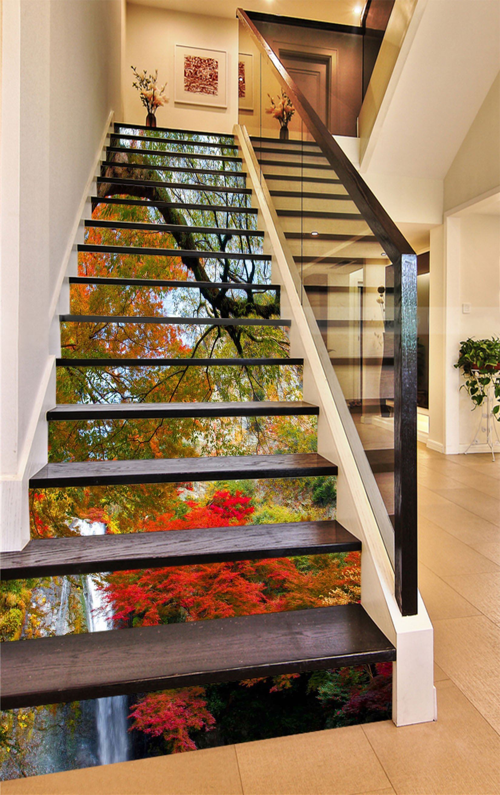 3D Mountain Color Trees Waterfall 1173 Stair Risers Wallpaper AJ Wallpaper 