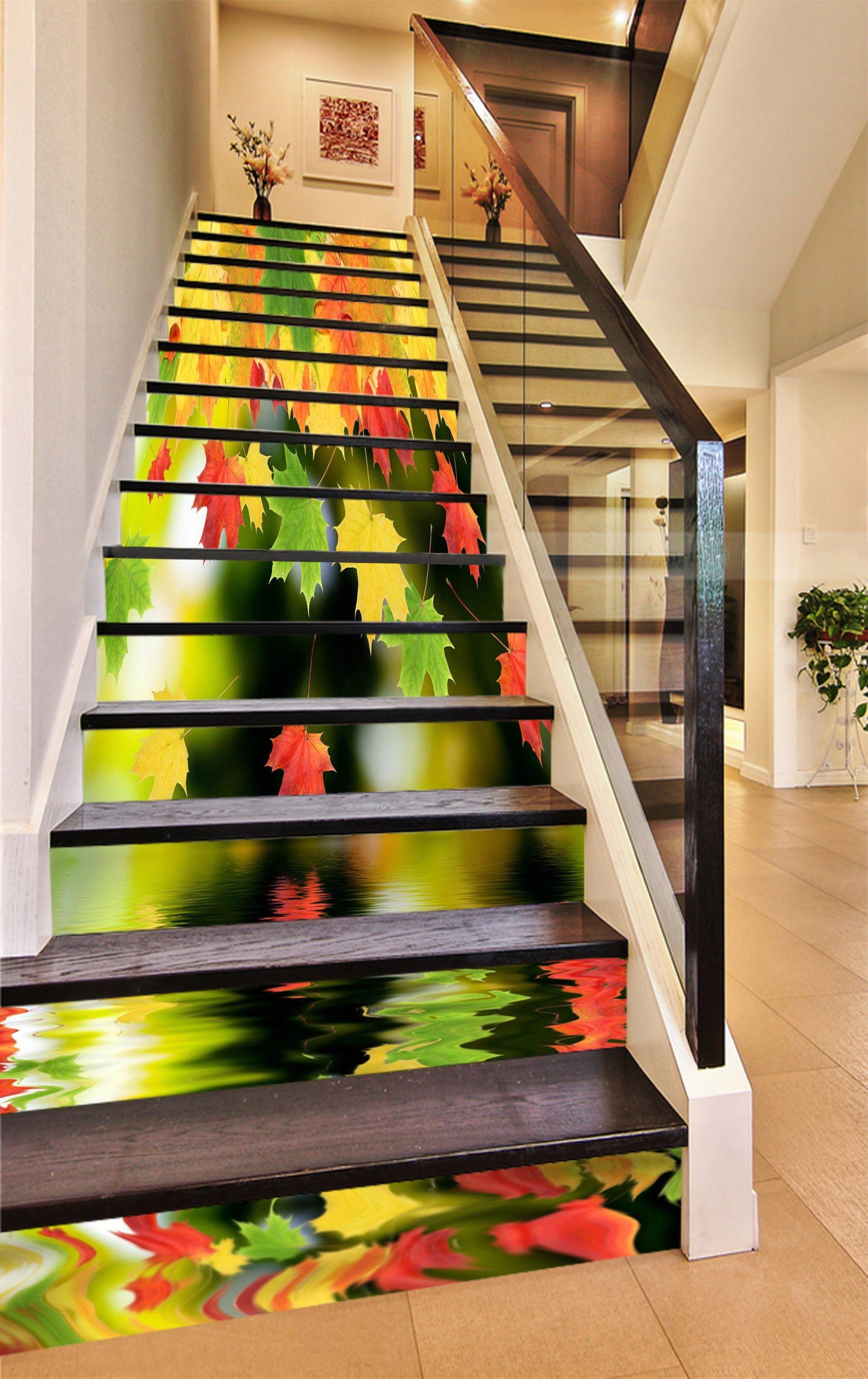 3D Lake Falling Leaves 1269 Stair Risers Wallpaper AJ Wallpaper 