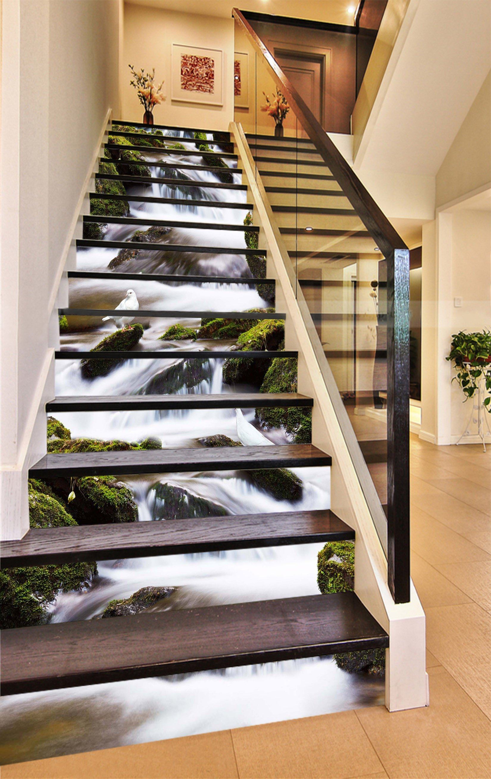 3D River Doves 1405 Stair Risers Wallpaper AJ Wallpaper 