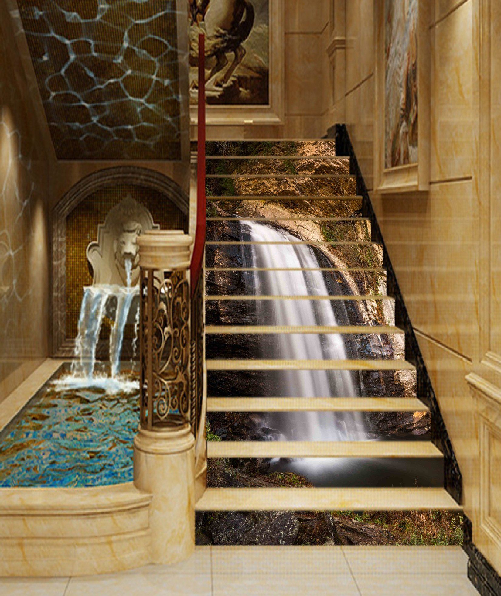 3D Waterfall 1145 Stair Risers Wallpaper AJ Wallpaper 