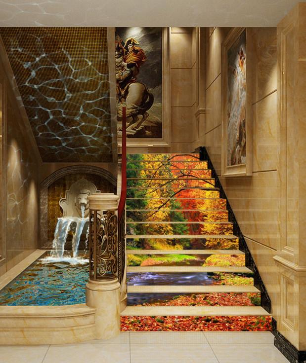 3D Riverside Color Trees 306 Stair Risers Wallpaper AJ Wallpaper 