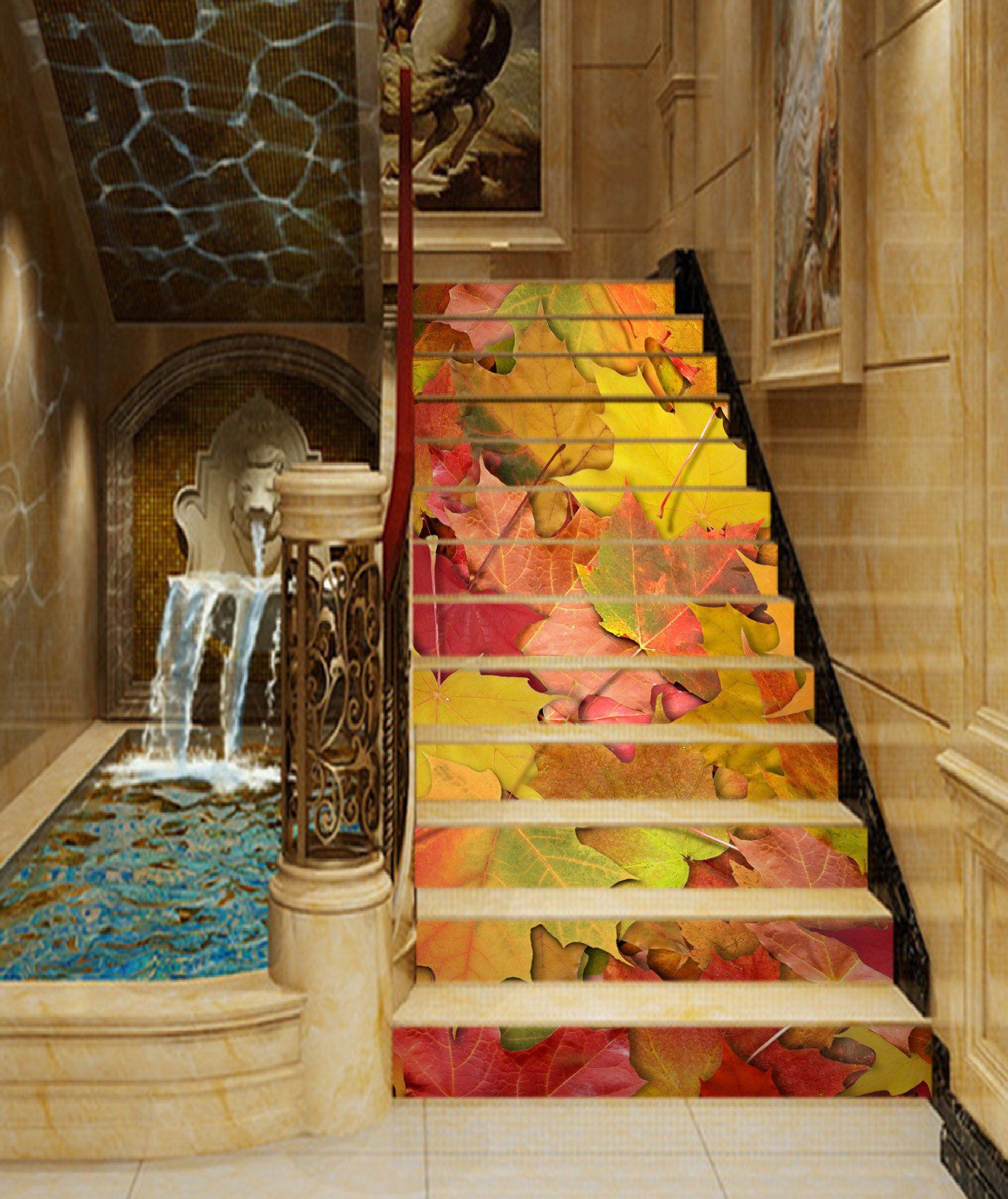 3D Fallen Leaves 1133 Stair Risers Wallpaper AJ Wallpaper 