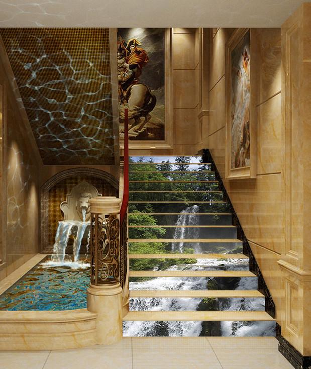3D Forest Flowing River 501 Stair Risers Wallpaper AJ Wallpaper 