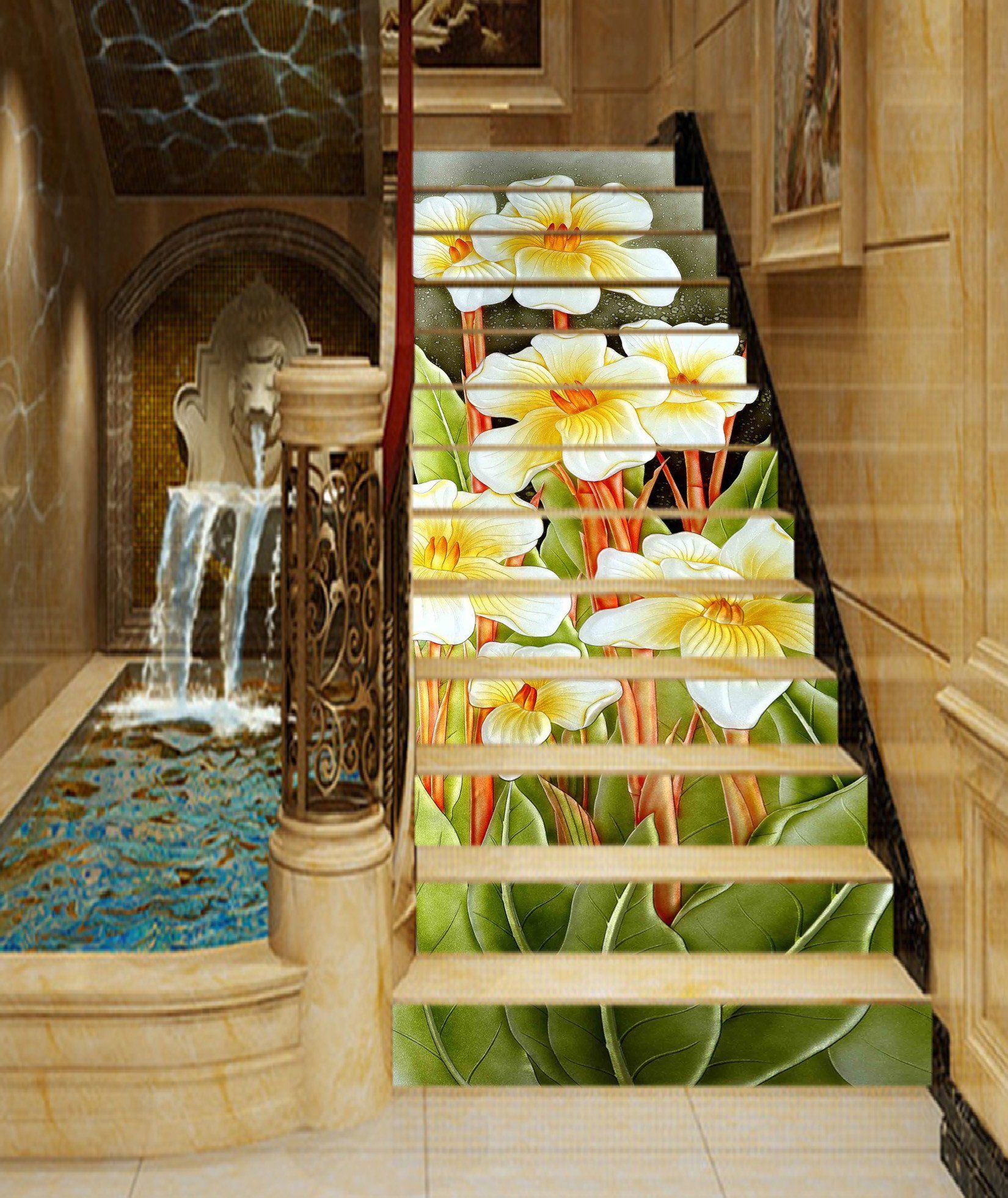 3D Elegant Pure Flowers 1593 Stair Risers Wallpaper AJ Wallpaper 