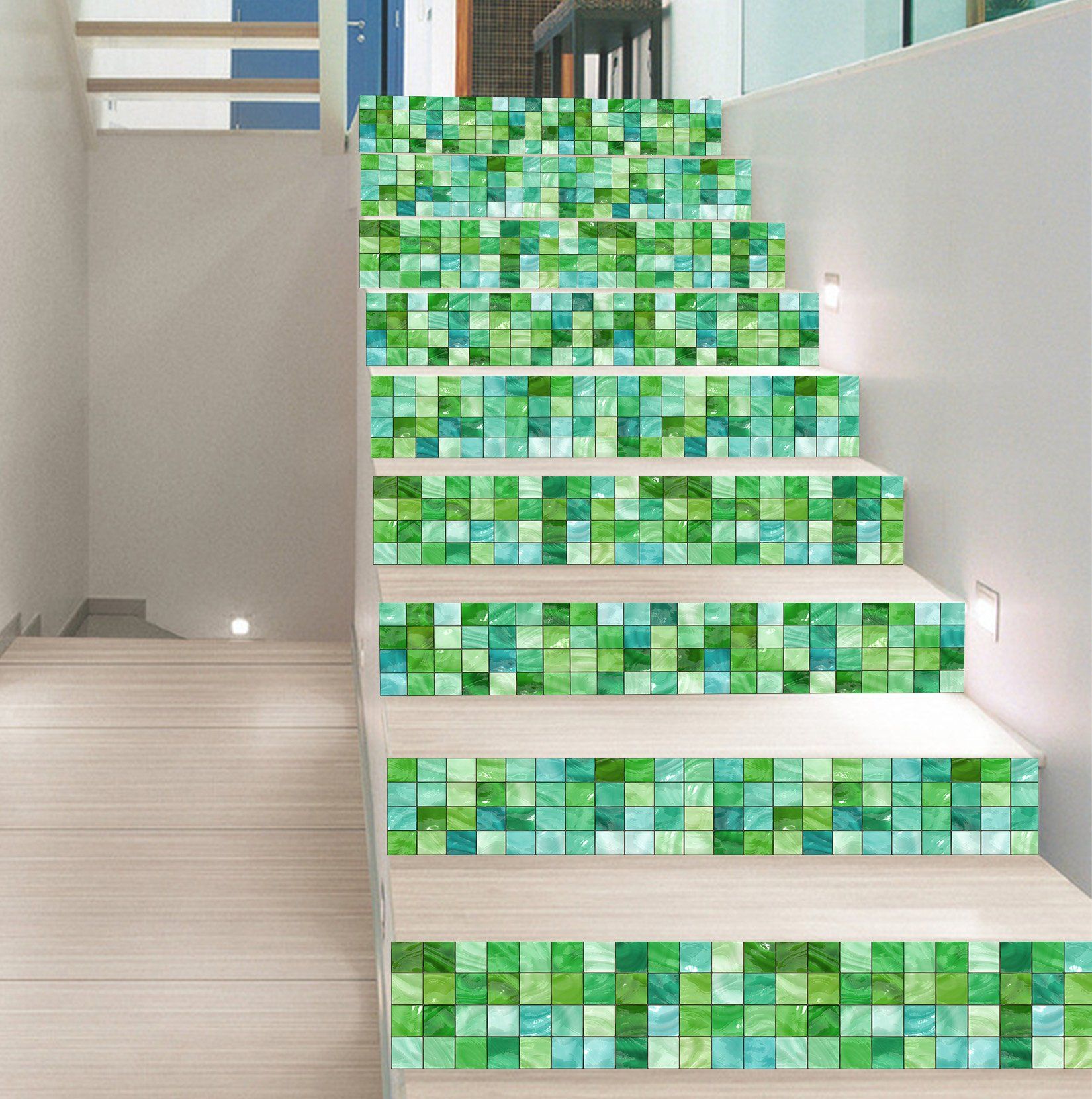 3D Green Squares 1661 Stair Risers Wallpaper AJ Wallpaper 
