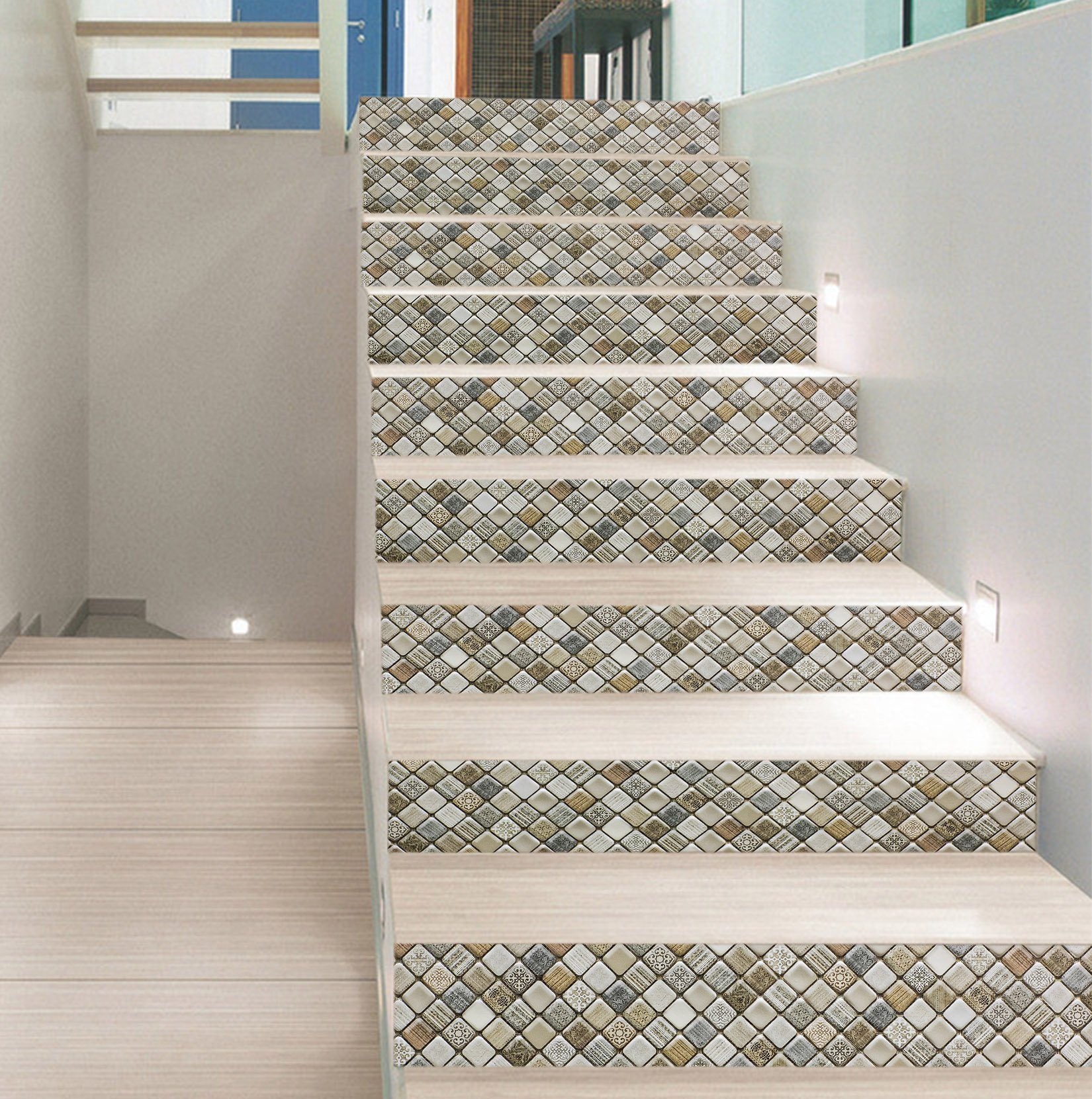 3D Retro Button Mosaic 912 Marble Tile Texture Stair Risers Wallpaper AJ Wallpaper 