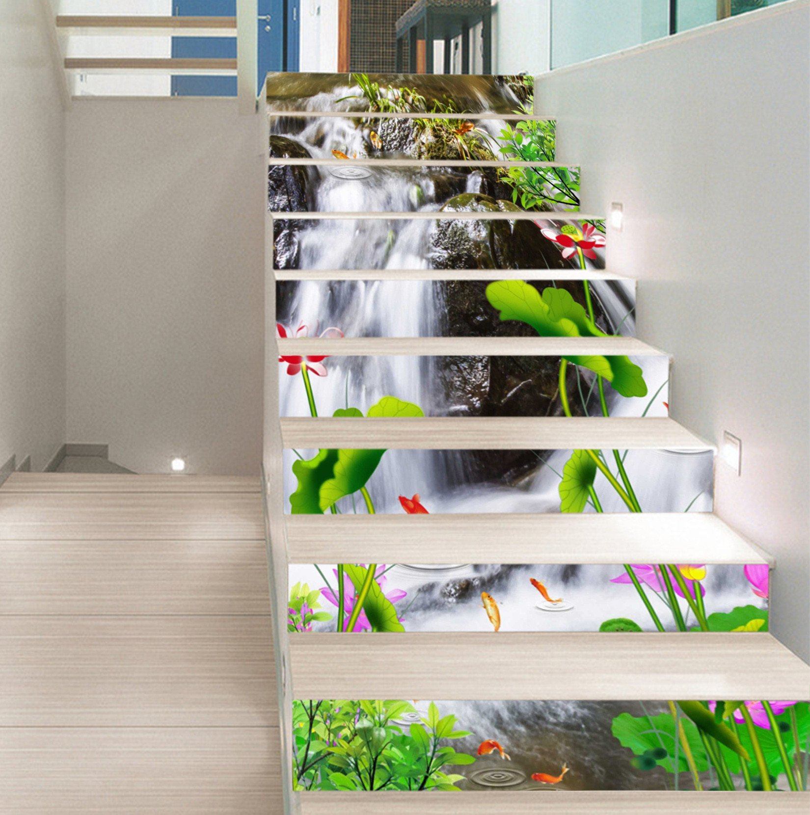 3D River Flowers Fishes 1489 Stair Risers Wallpaper AJ Wallpaper 