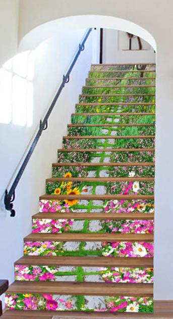 3D Flowers Stones Road 568 Stair Risers Wallpaper AJ Wallpaper 