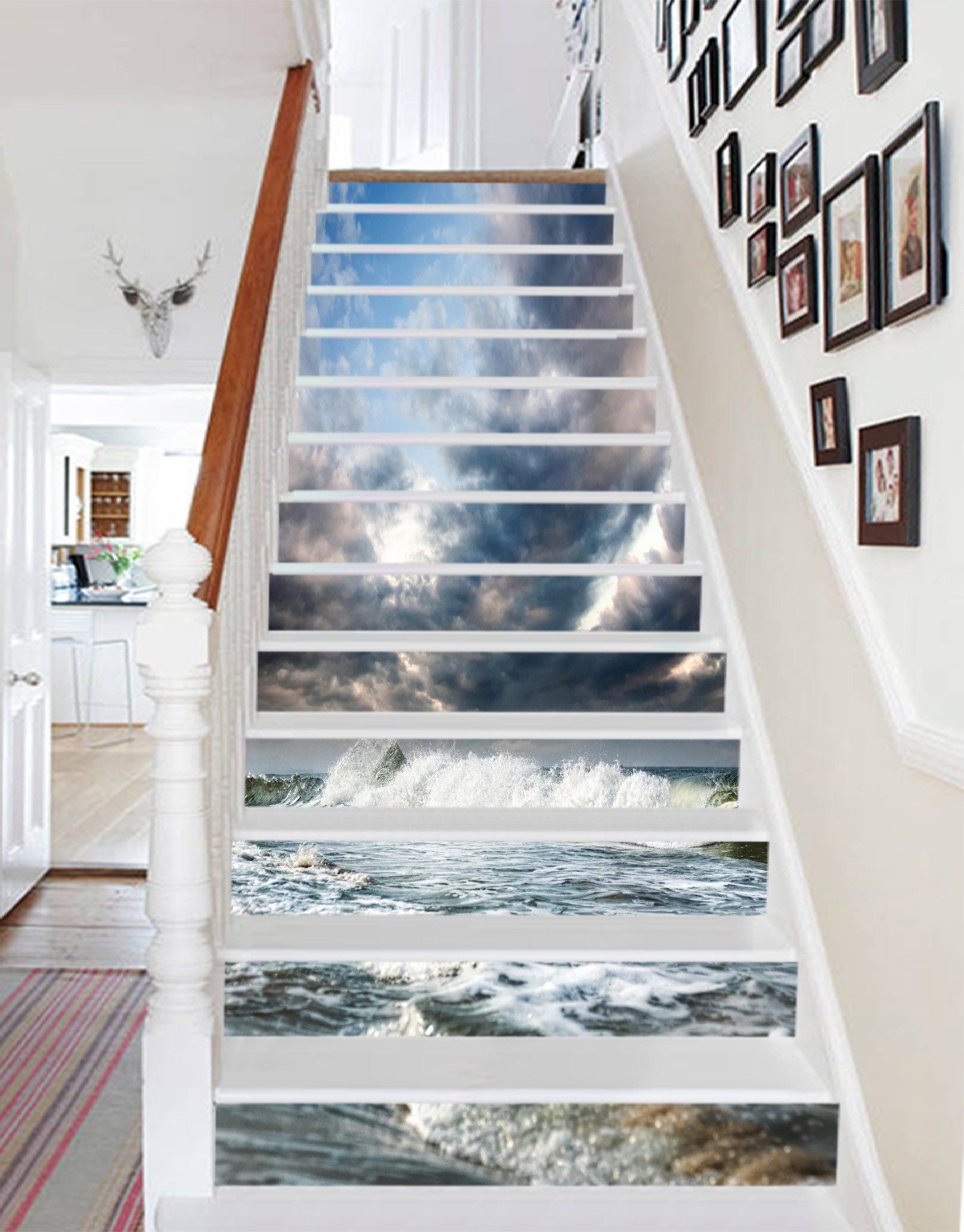 3D Cloudy Sea Waves 872 Stair Risers Wallpaper AJ Wallpaper 