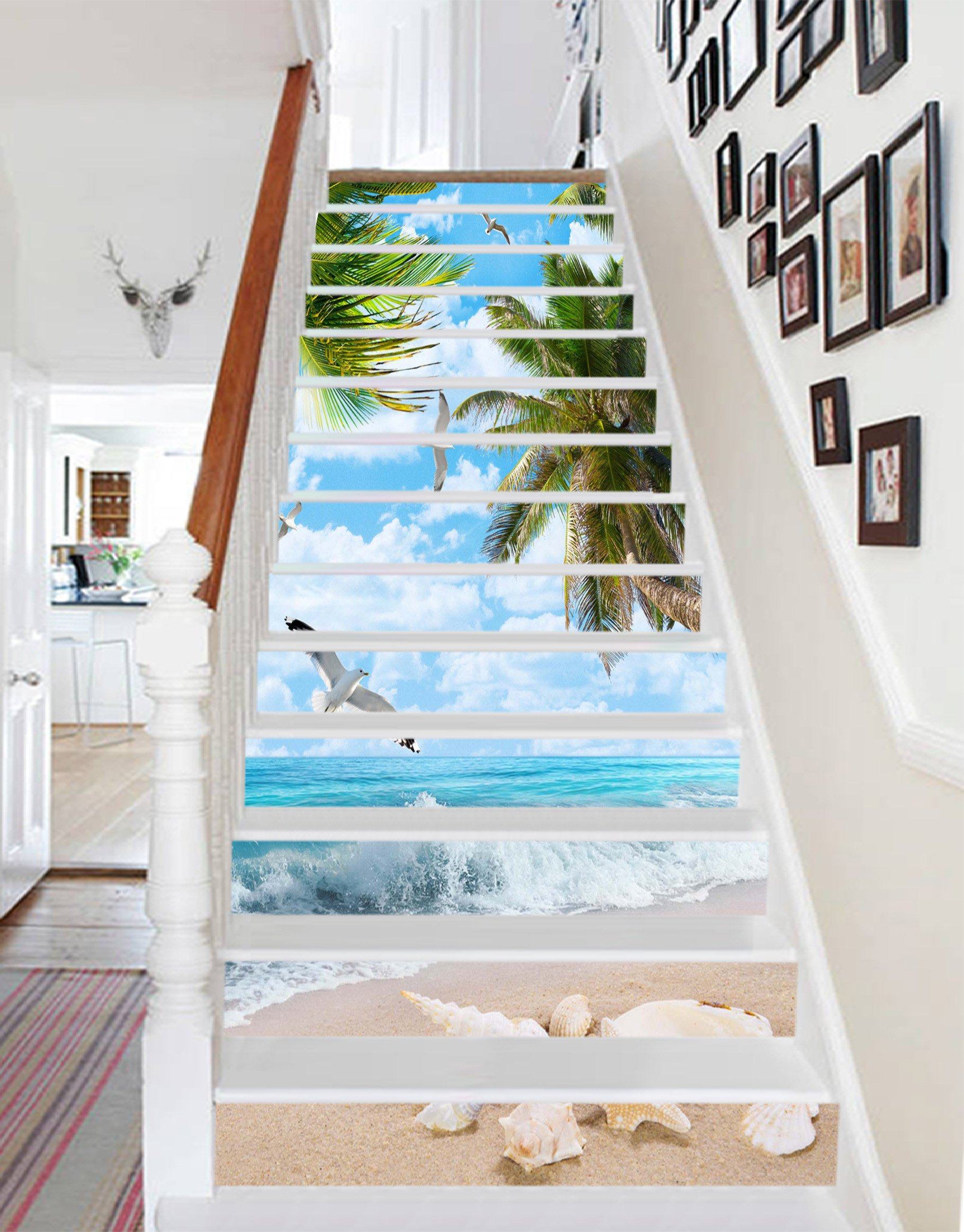 3D Sea Beach Seagulls 1518 Stair Risers Wallpaper AJ Wallpaper 