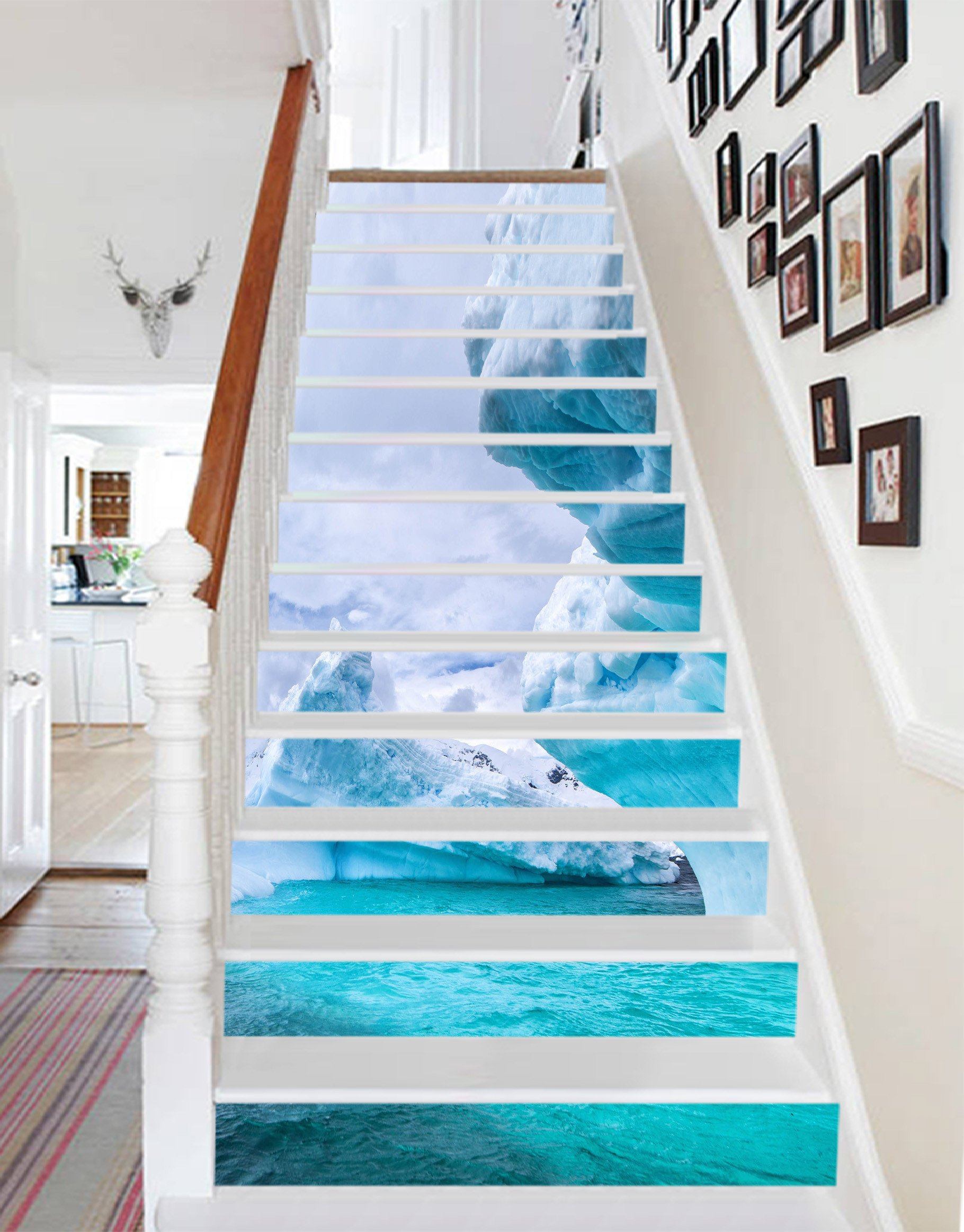 3D Blue Sea Icebergs 856 Stair Risers Wallpaper AJ Wallpaper 