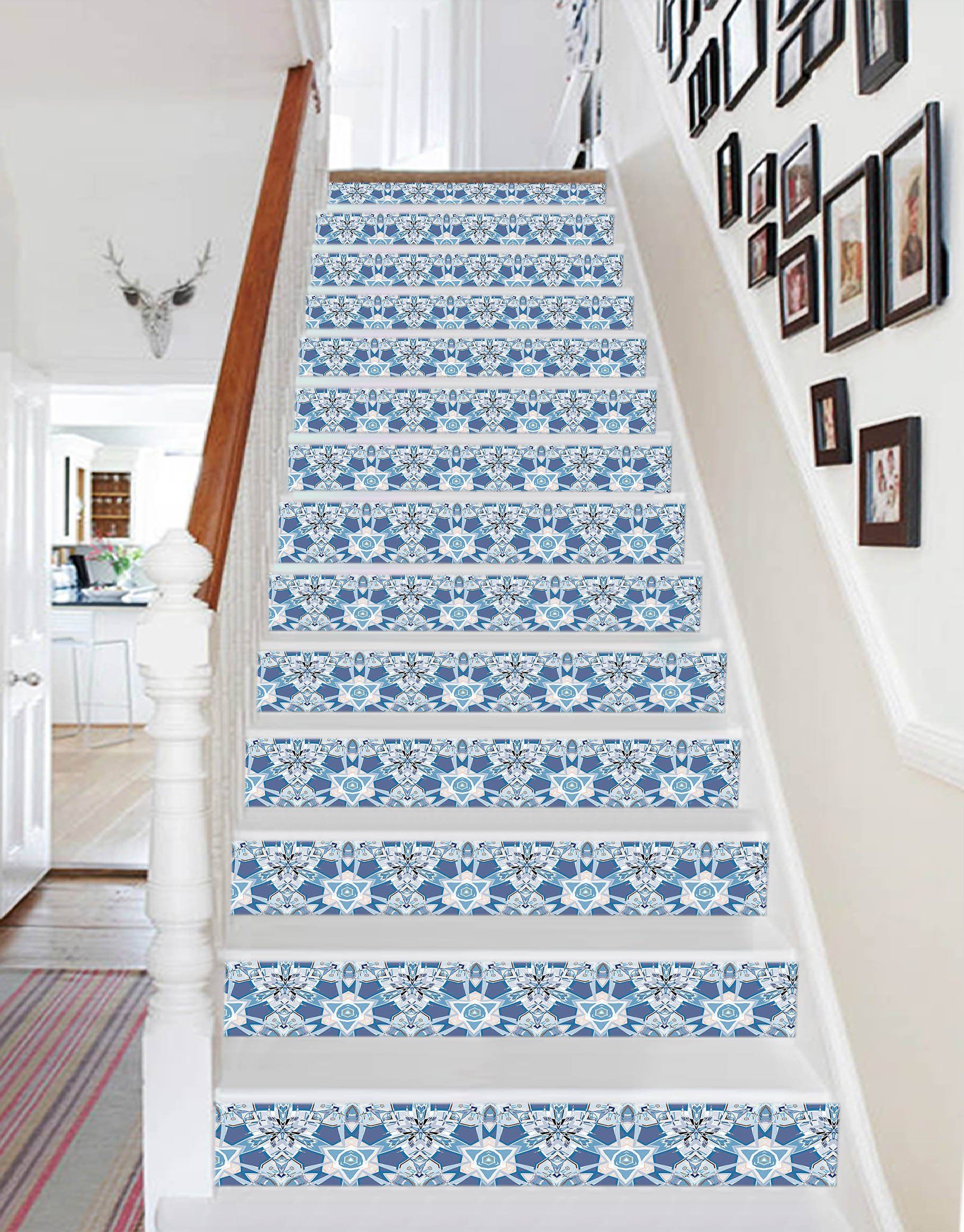 3D Blue Crystal 2821 Marble Tile Texture Stair Risers Wallpaper AJ Wallpaper 