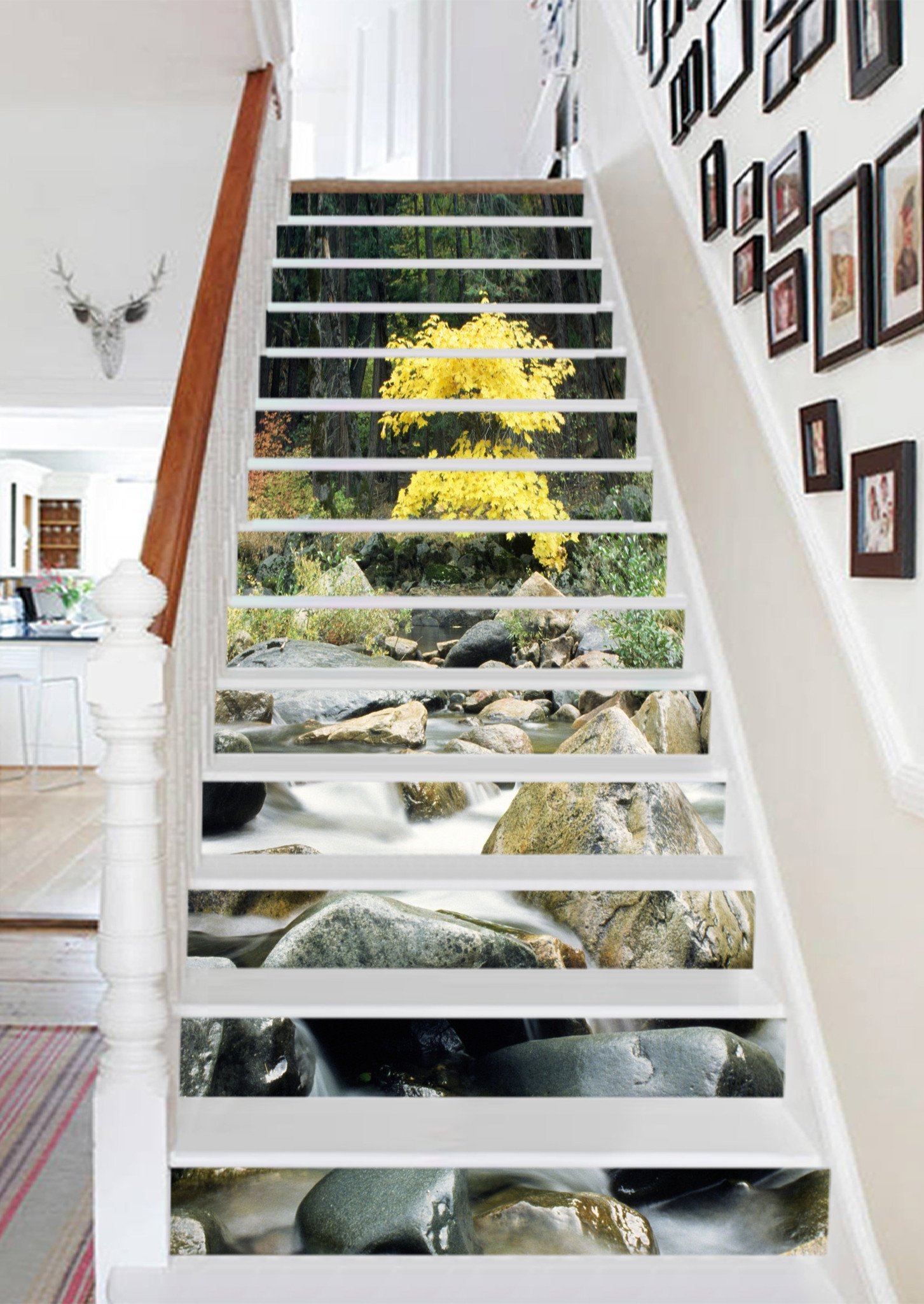 3D Forest Creek Stones 953 Stair Risers Wallpaper AJ Wallpaper 