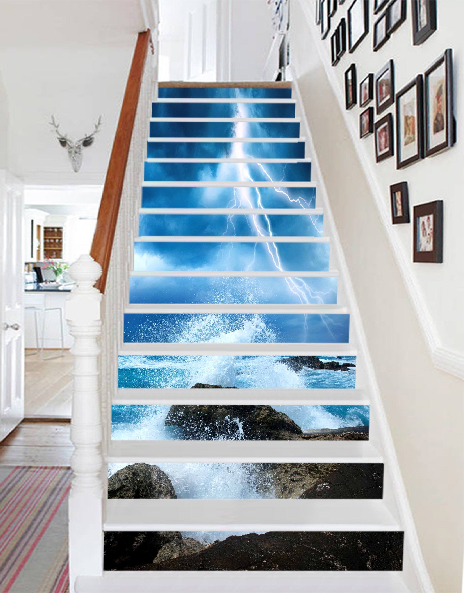 3D Sea Lightning 870 Stair Risers Wallpaper AJ Wallpaper 