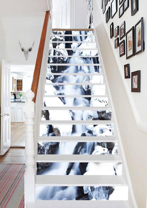 3D River Snow Scenery 586 Stair Risers Wallpaper AJ Wallpaper 