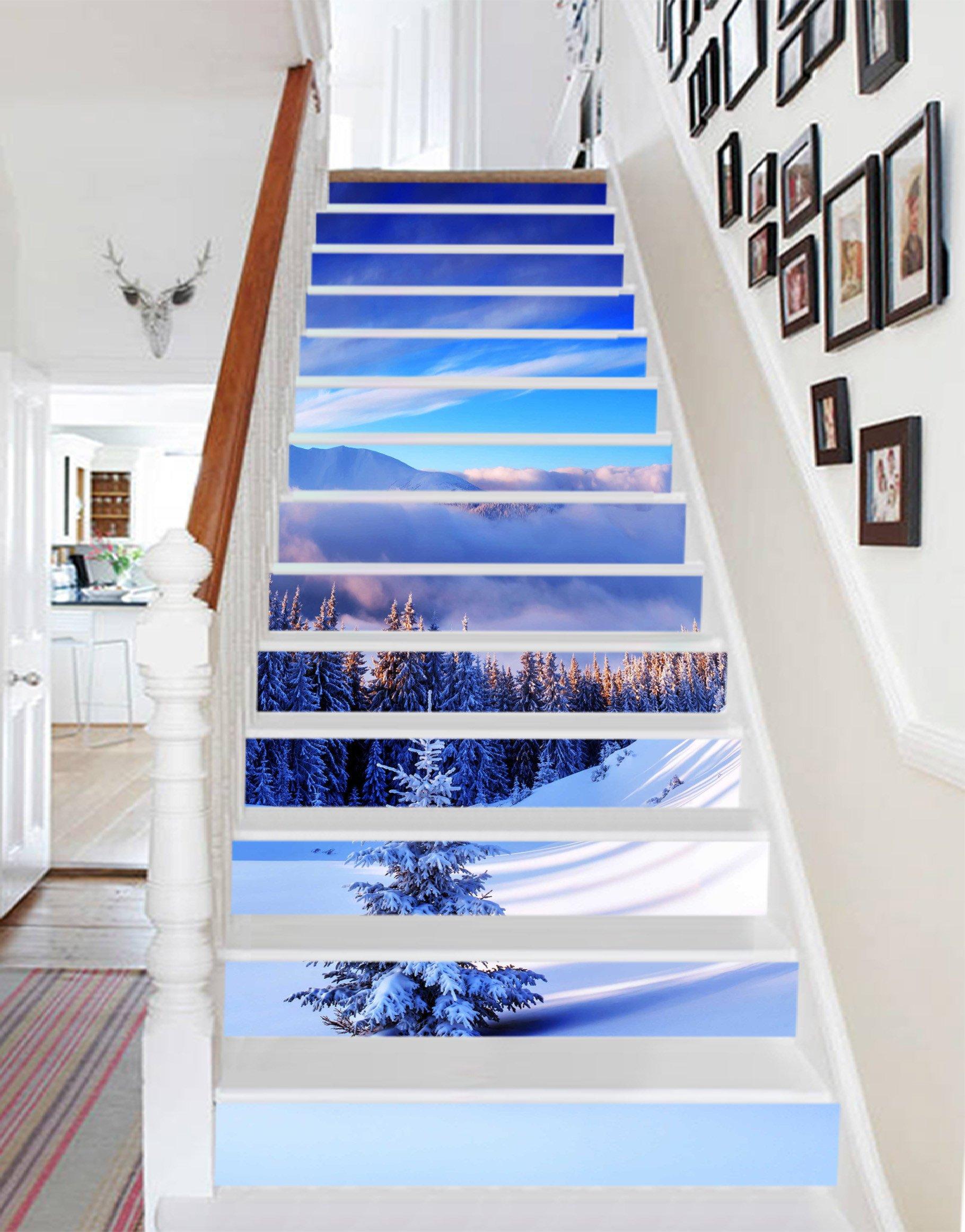 3D Foggy Snow Forest 725 Stair Risers Wallpaper AJ Wallpaper 