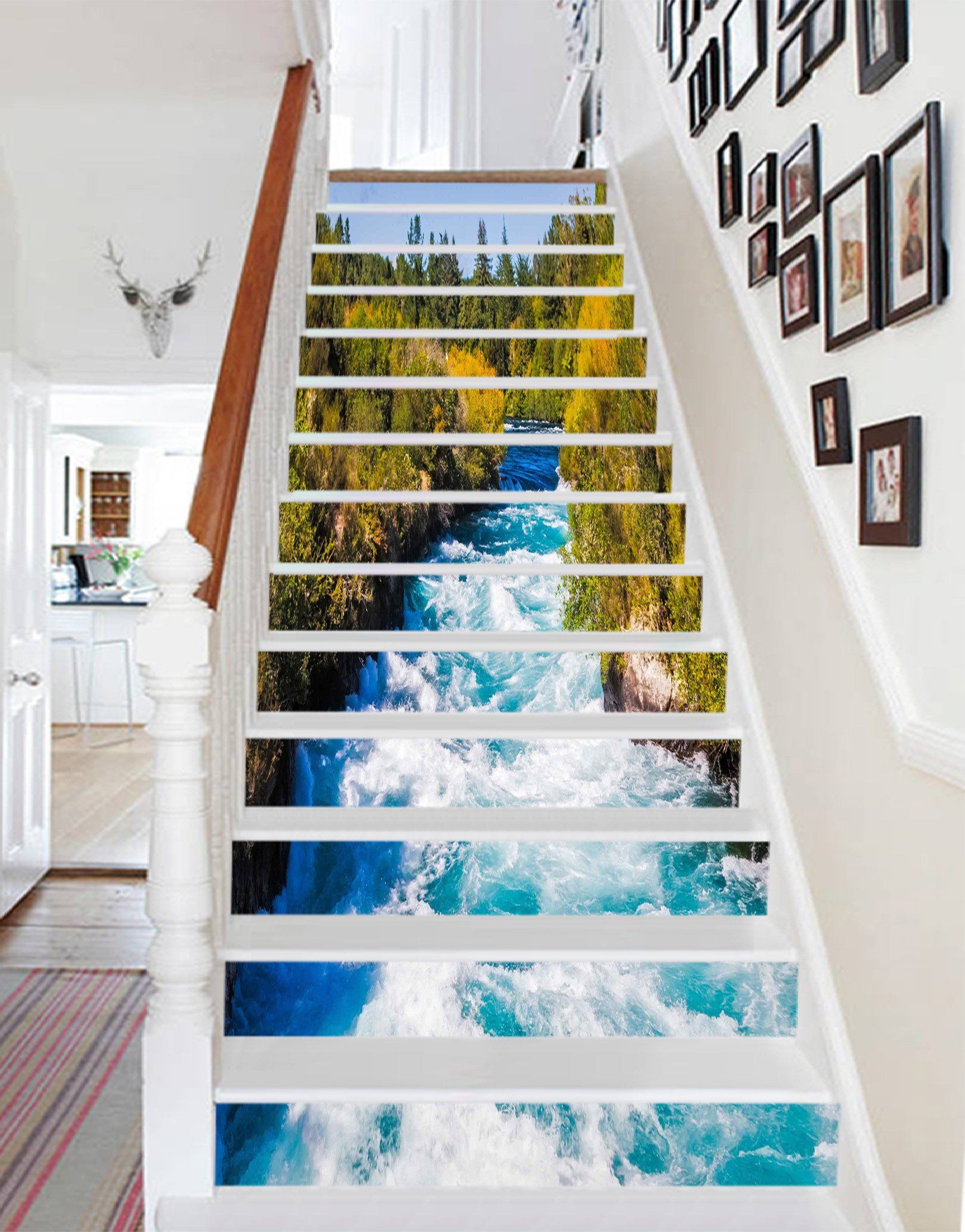 3D Forest Fast River 1261 Stair Risers Wallpaper AJ Wallpaper 