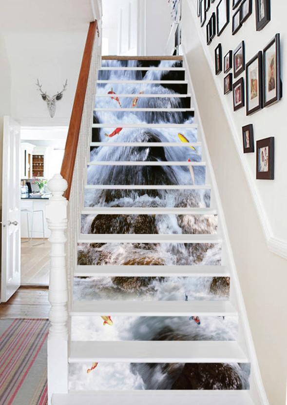 3D River Color Fishes 774 Stair Risers Wallpaper AJ Wallpaper 