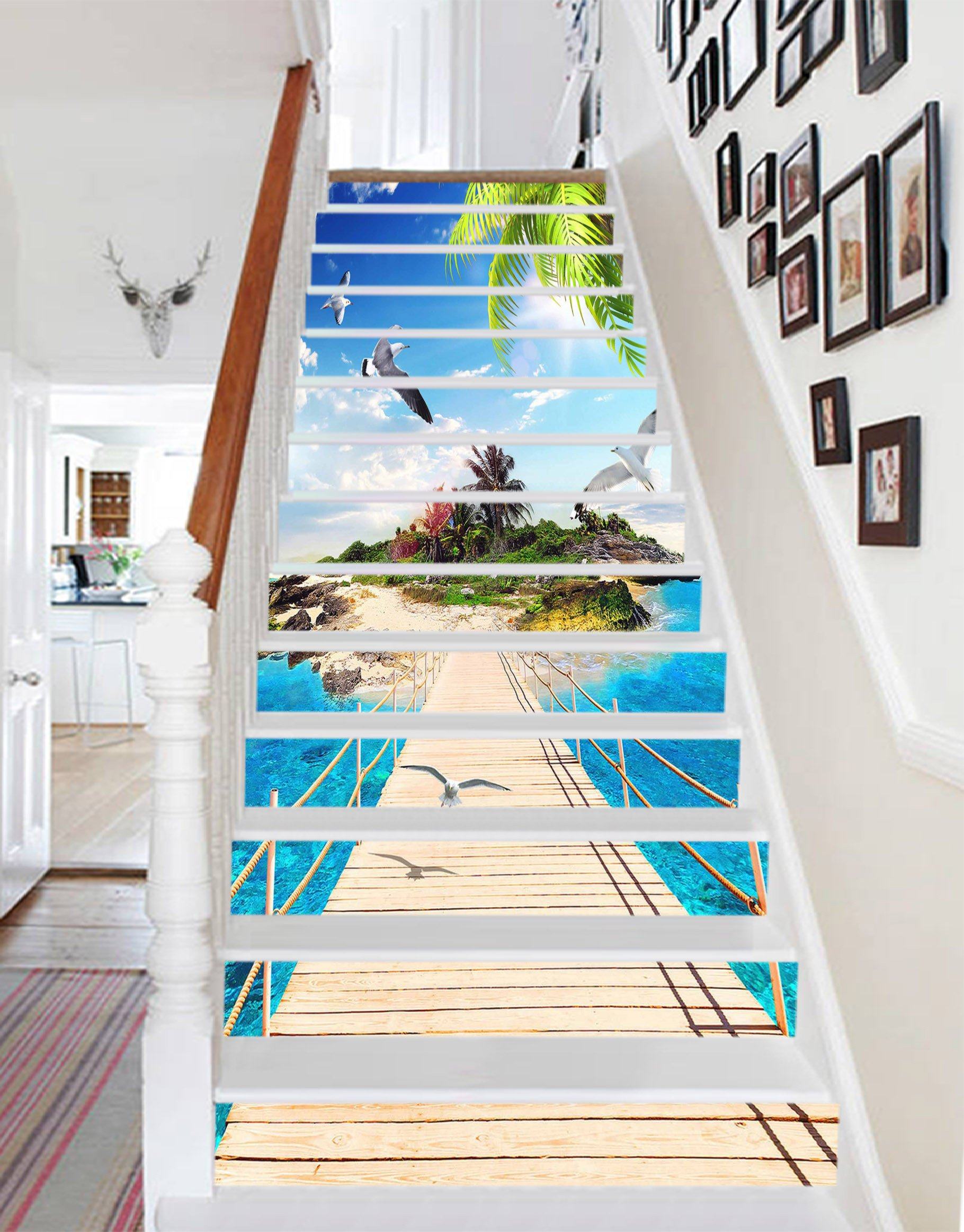 3D Sea Drawbridge Birds 1513 Stair Risers Wallpaper AJ Wallpaper 