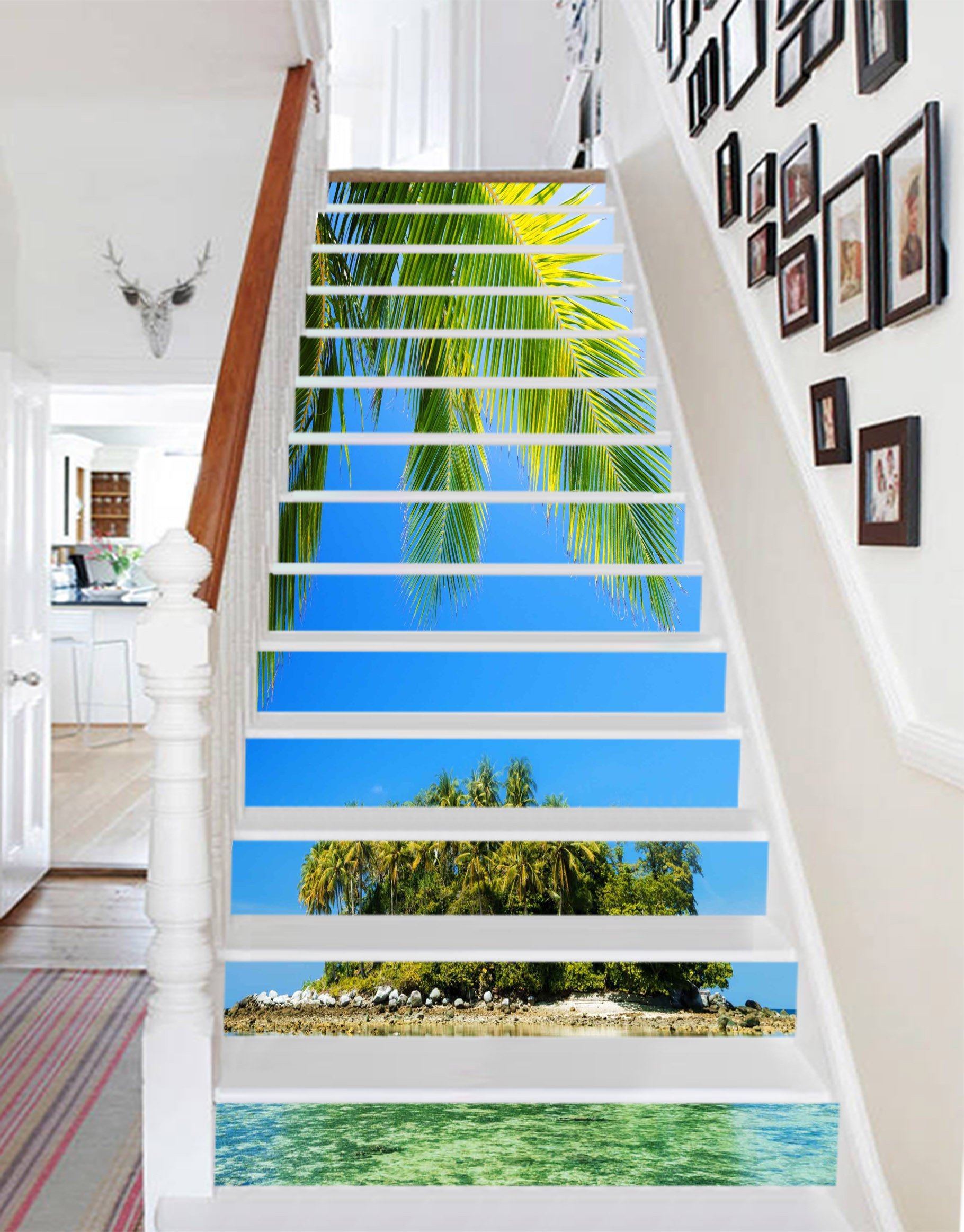 3D Sea Island Coconut Trees 1573 Stair Risers Wallpaper AJ Wallpaper 