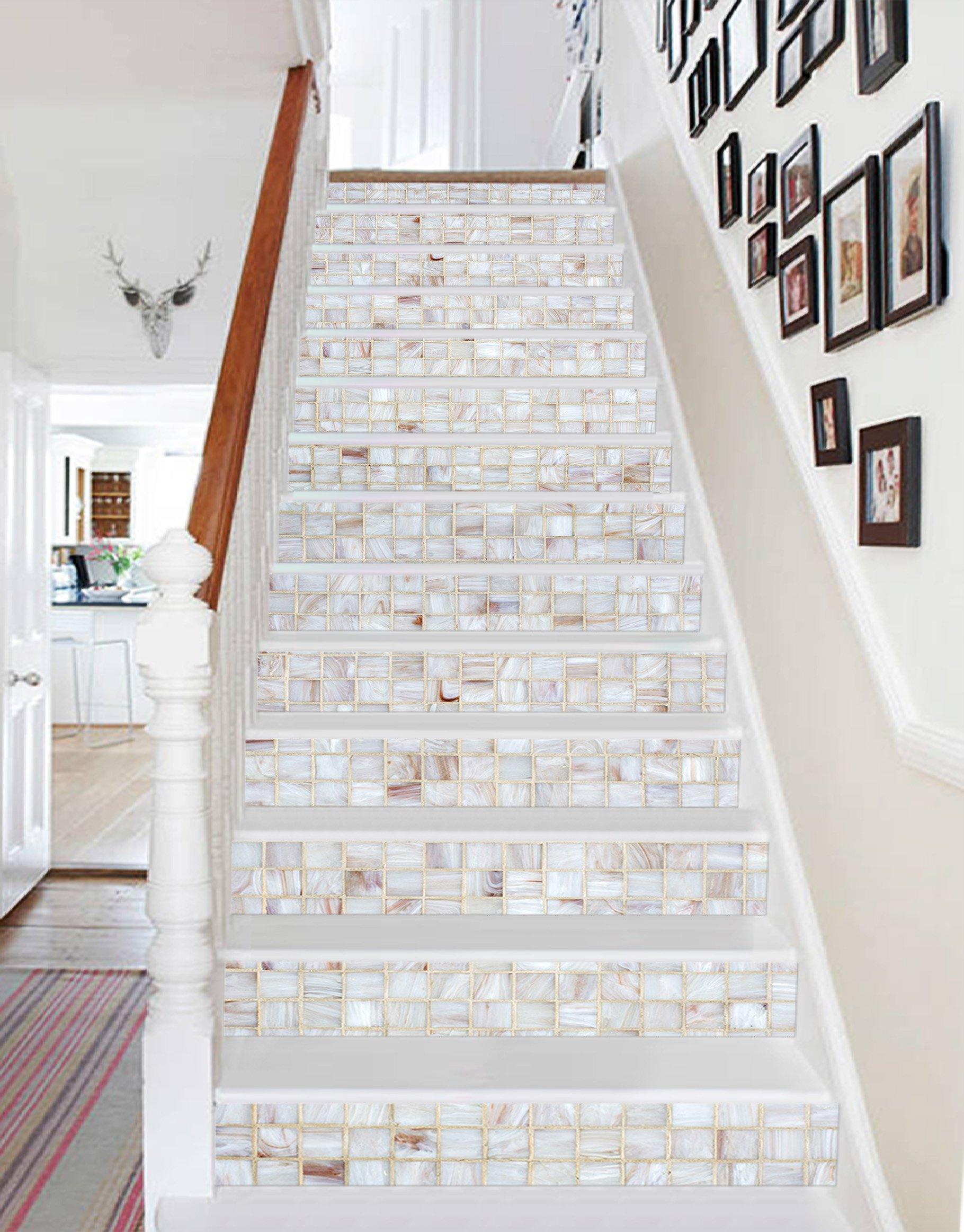 3D Square Mosaic 9687 Marble Tile Texture Stair Risers Wallpaper AJ Wallpaper 