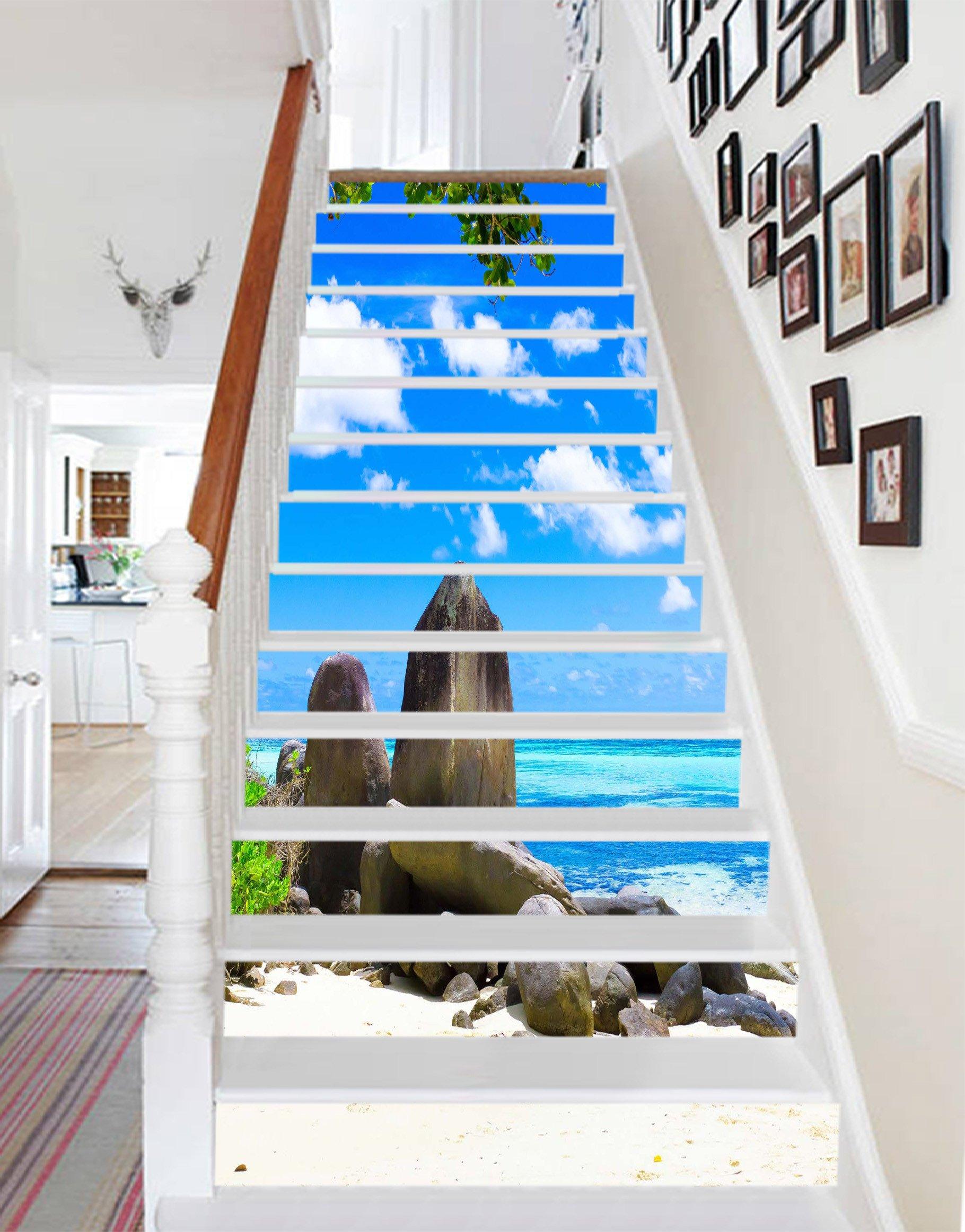 3D Blue Sea Beach Stones 1308 Stair Risers Wallpaper AJ Wallpaper 