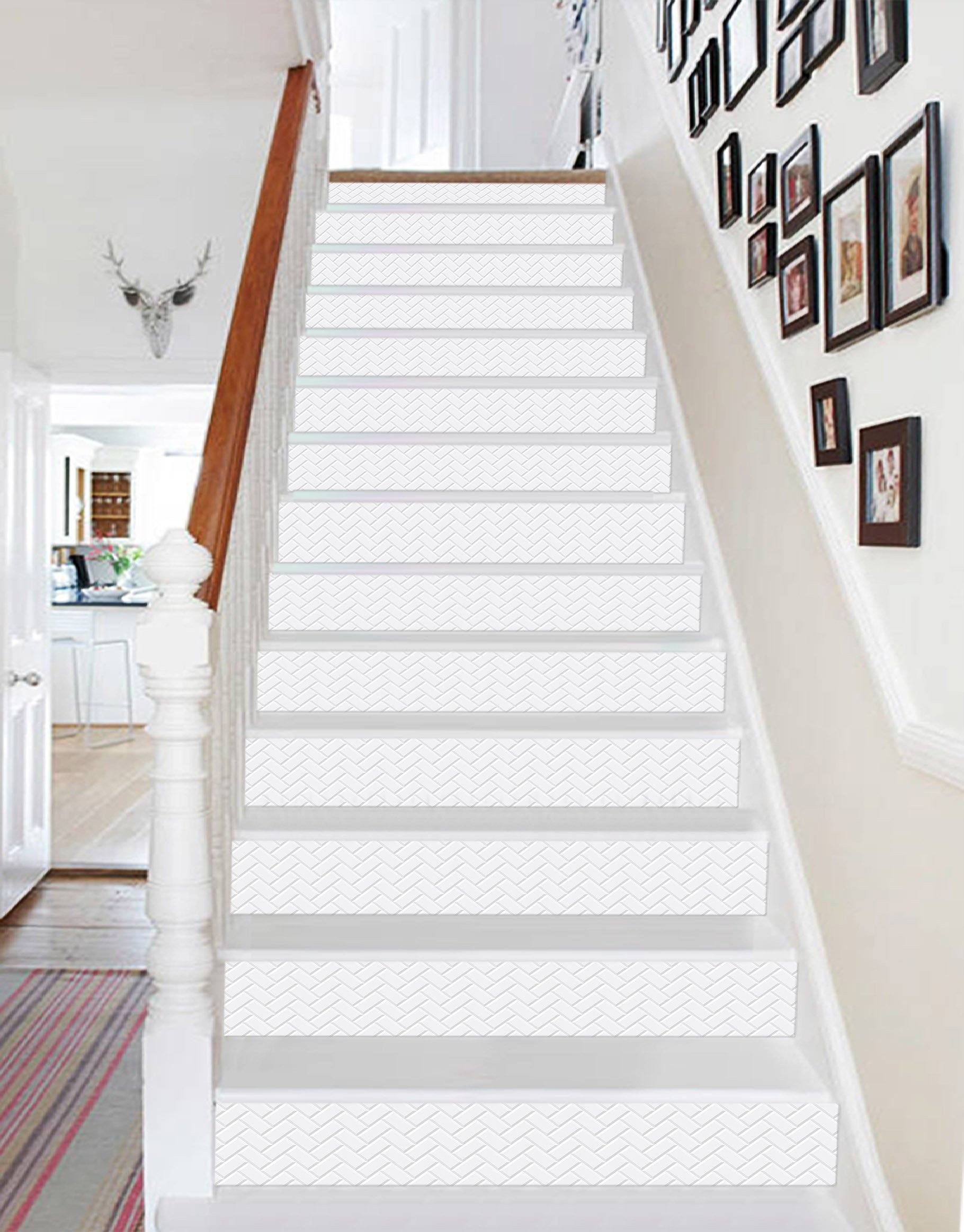 3D White Rectangle 516 Marble Tile Texture Stair Risers Wallpaper AJ Wallpaper 