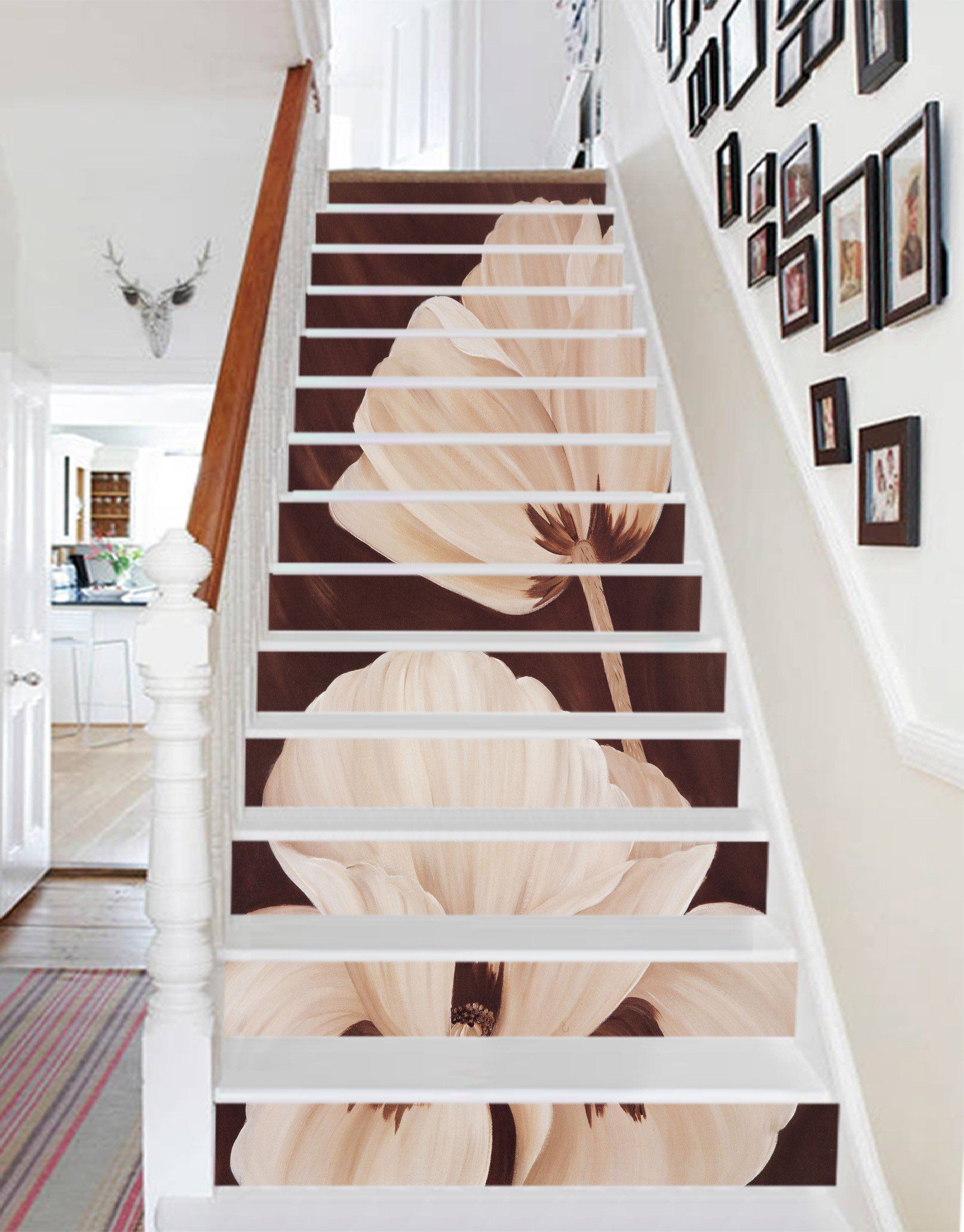 3D Pure White Flowers 1002 Stair Risers Wallpaper AJ Wallpaper 