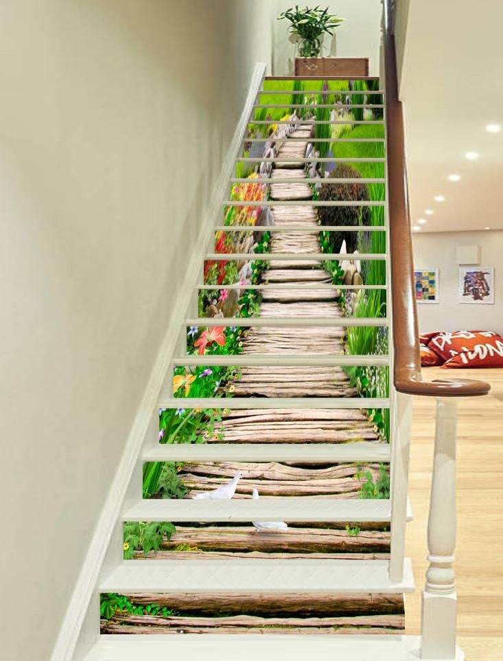 3D Wood Road 684 Stair Risers Wallpaper AJ Wallpaper 