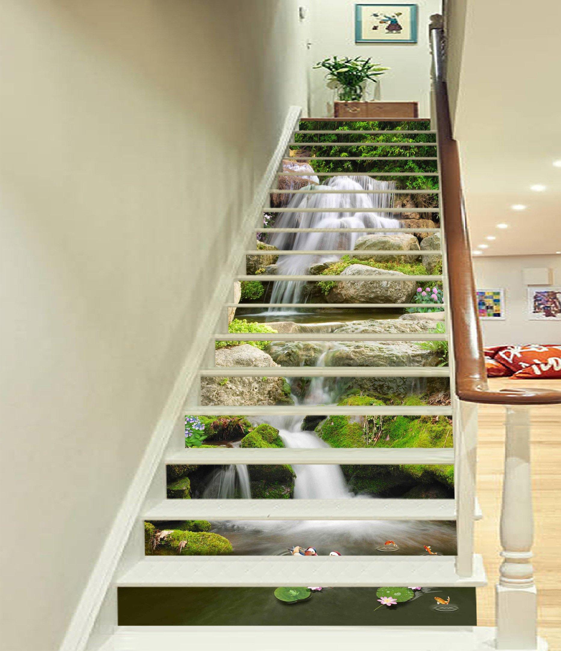 3D Creek Mandarin Ducks 410 Stair Risers Wallpaper AJ Wallpaper 