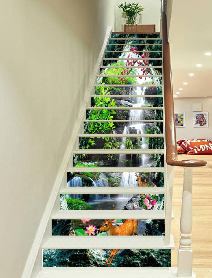 3D Stream And Deer 664 Stair Risers Wallpaper AJ Wallpaper 